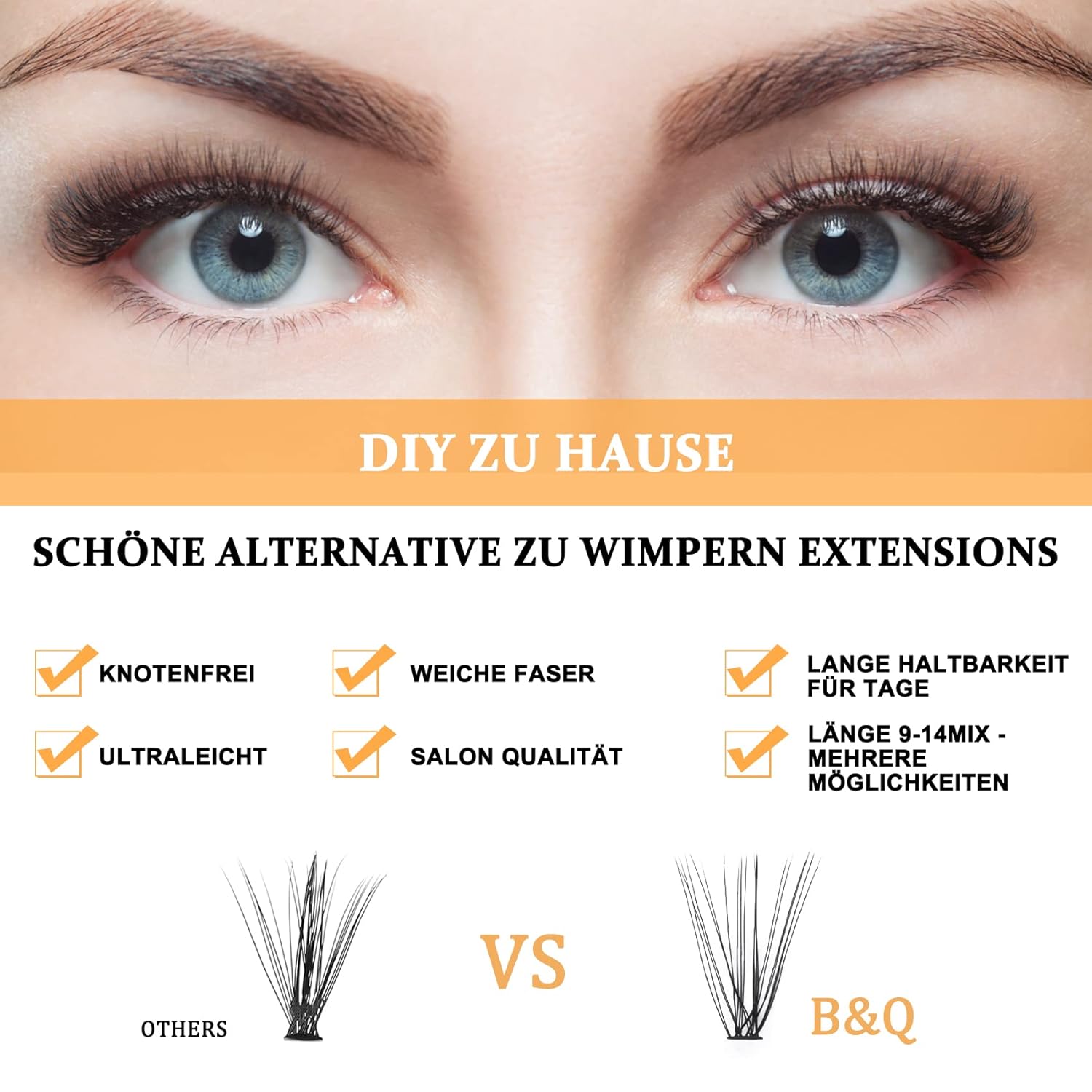 Thumbnail 2 de B&Q Wimpern Extensions 280 Stück: natürliche Lash Cluster (40D, D Curl, 9–16)