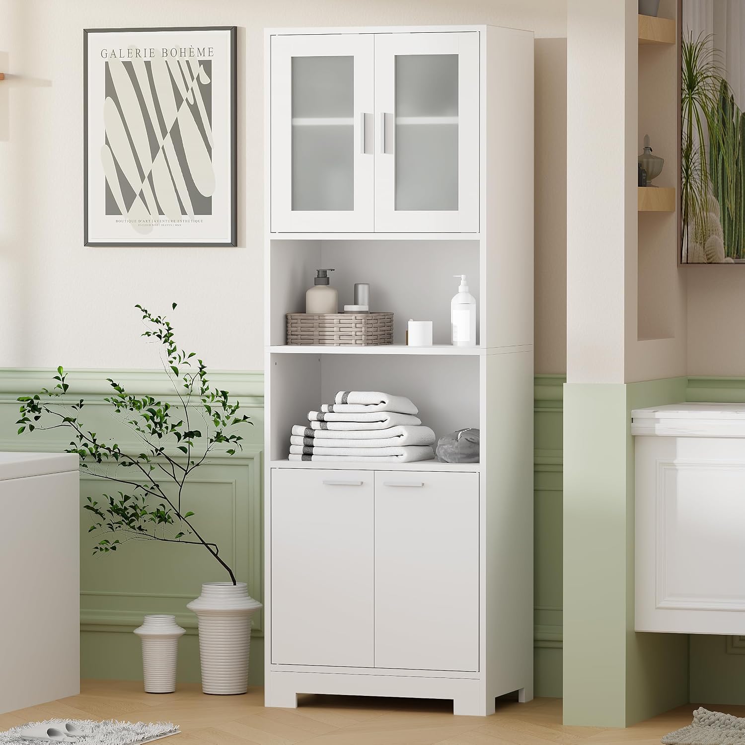 Detalle 2 de BEWISHOME Armario Alto de Baño 40x60x180 cm blanco