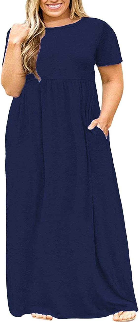 Detalle de Kancystore Women’s Plus Size Short Sleeve Maxi Dress with Pockets (XL–5X)