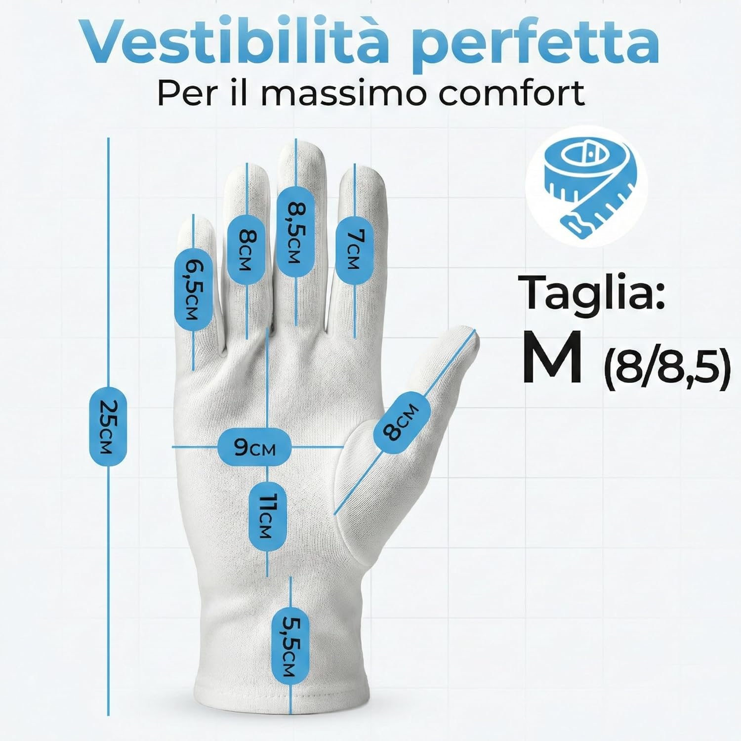 Detalle de LAVAMED DermatTest Guanti in cotone 100% bianchi (extra morbidi) taglia M, 12 paia