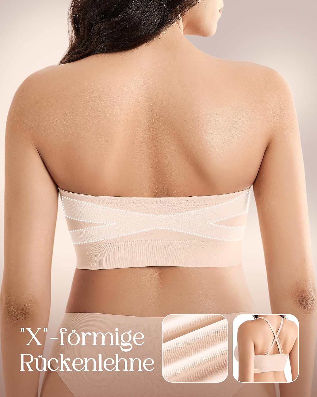 Thumbnail 2 de Trägerloser BH Damen ohne Bügel 2026 – Nahtloser Push-Up Bandeau-BH, rutschfest mit Silikon, abnehmbarere Polsterung