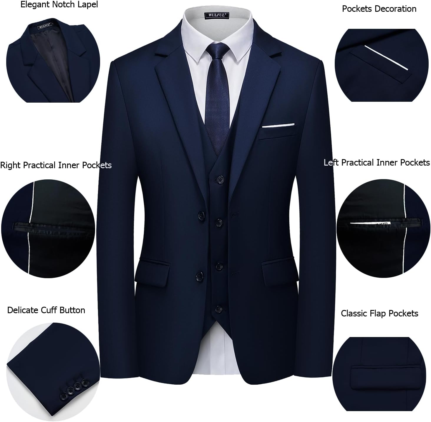 Detalle 2 de WULFUL 3-Piece Slim Fit Suit 1 Size Guide