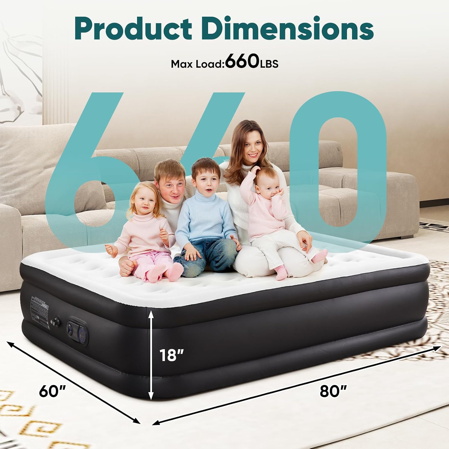 Detalle 2 de DUMOS DAQDC-18DJ-Q Queen Air Mattress, 18-Inch with Built-In Pump