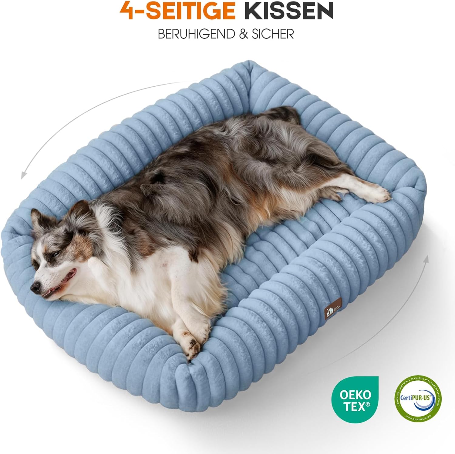 Thumbnail 3 de Upvilla Luxusweicher Hundekorb mit 4-seitigem Nackenkissen – Hundebett 109 × 76 × 20 cm (blau)