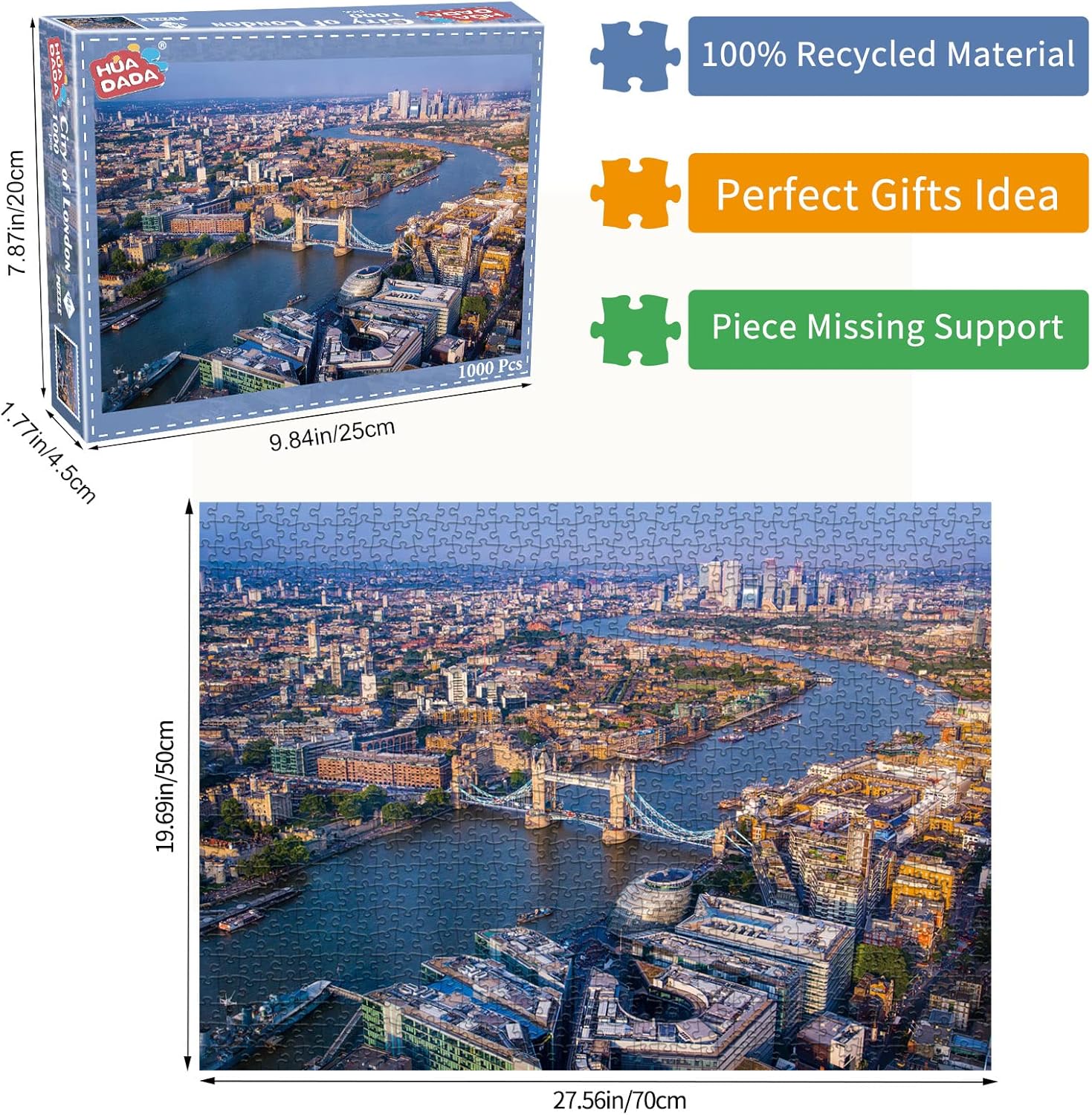 Thumbnail 2 de London Tower Bridge Jigsaw Puzzle for Adults, 1000 Pieces – City of London Aerial View