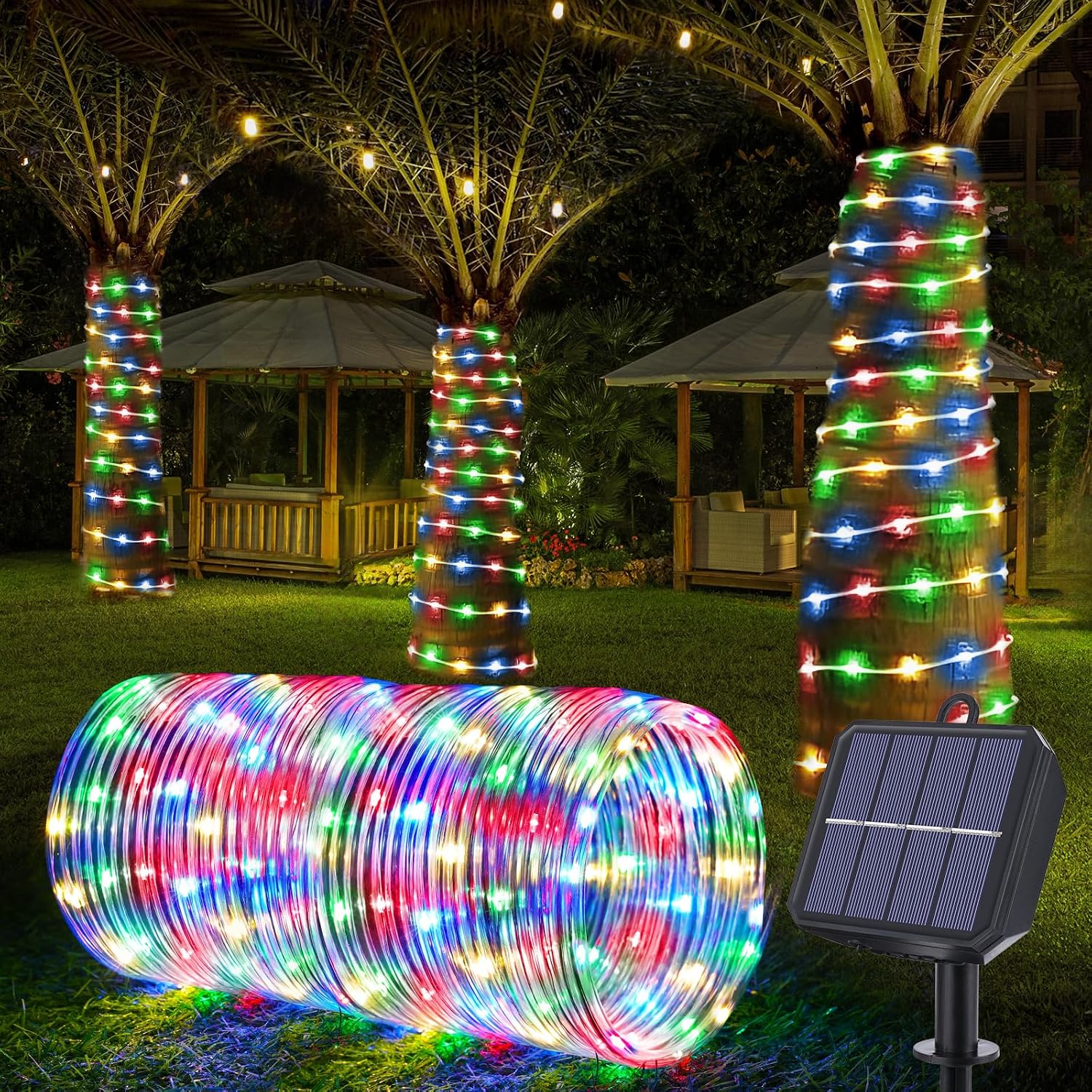 Detalle de Jnaurb 66ft Solar Rope Lights, 200 LEDs, 8 Modes, IP65 Waterproof