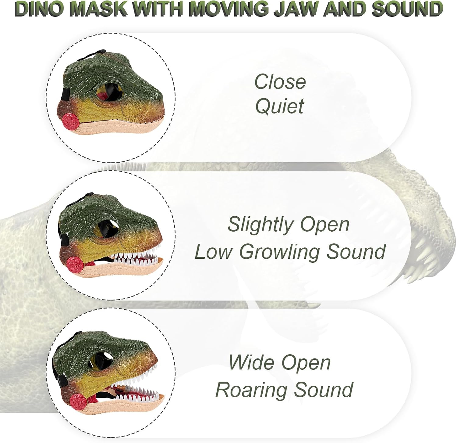 Detalle de Realistic Dinosaur Mask with Sound – Movable Jaw, ABS Plastic