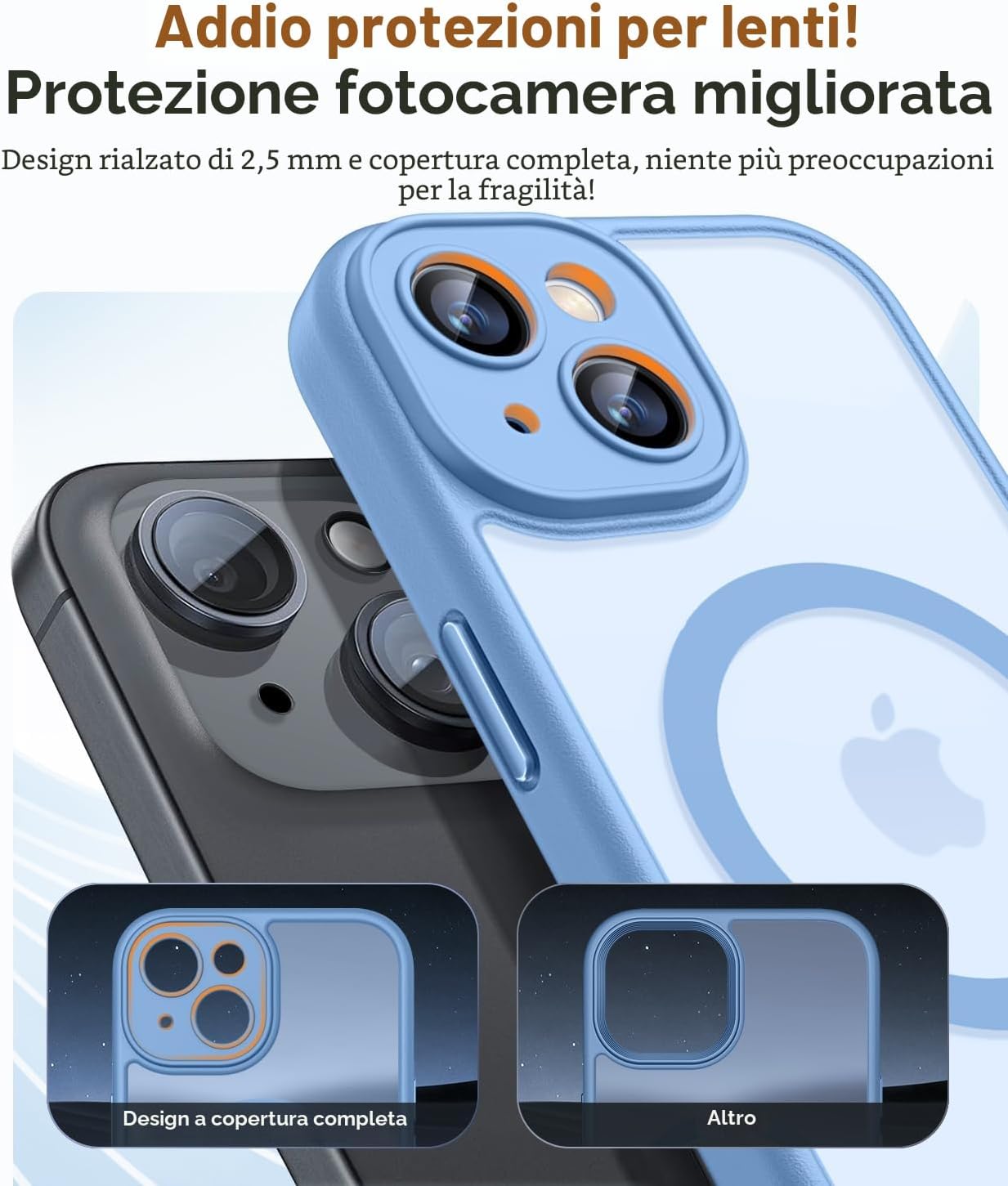 Detalle de CANSHN Cover Magnetica per iPhone 15 – Protezione completa fotocamera, TPU/PC, Azzurro