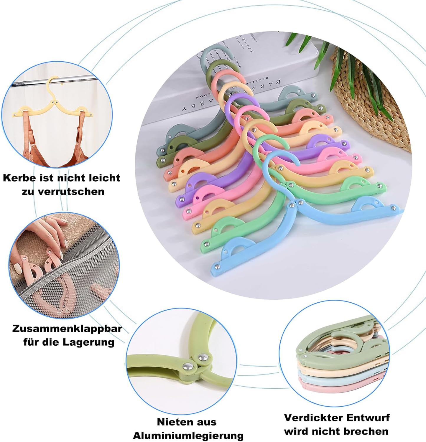 Detalle de 20 Stück faltbare Kleiderbügel – Tragbare Kunststoffbügel, platzsparend, 5 Farben (Hellblau, Hellrosa, Hellgelb, Hellgrün, Helllila)