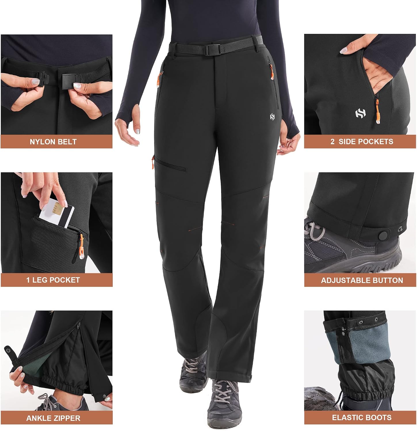 Detalle de Heathyoga Women's Ski Pants, Fleece-Lined