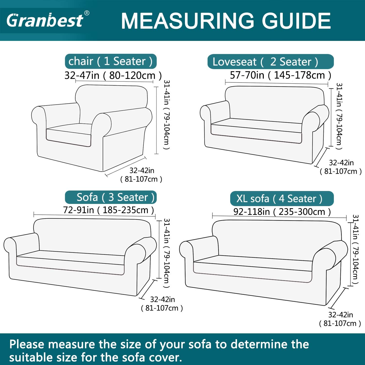 Detalle 2 de Granbest High Stretch 3 Seater Sofa Covers (Sand) – non-slip, super soft jacquard spandex slipcover
