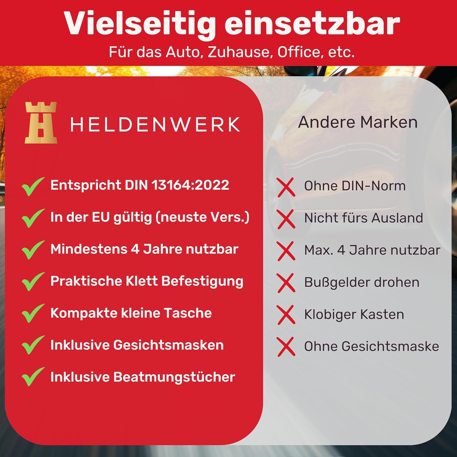 Thumbnail 4 de KFZ Verbandstasche nach DIN 13164:2022 (StVO konform) inkl. Beatmungstüchern – europaweit nutzbar