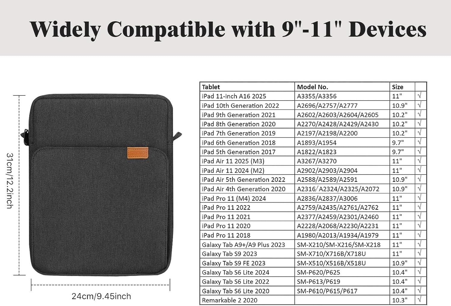 Detalle 2 de TiMOVO Housse tablette 9–11" Gris Foncé