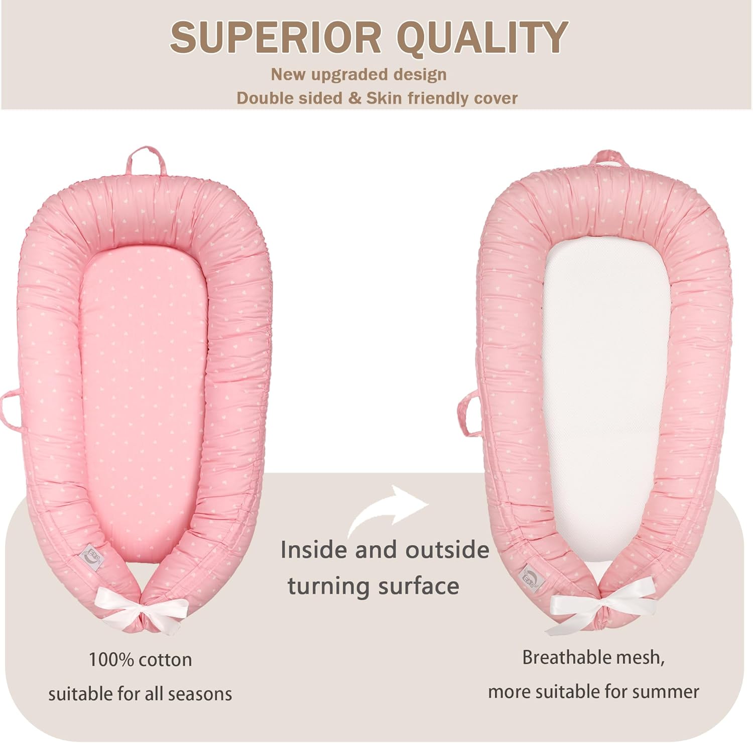 Thumbnail 4 de EAQ Baby Nest Pod Girl – Soft breathable 100% cotton sleep pod for napping or travel (Pink)