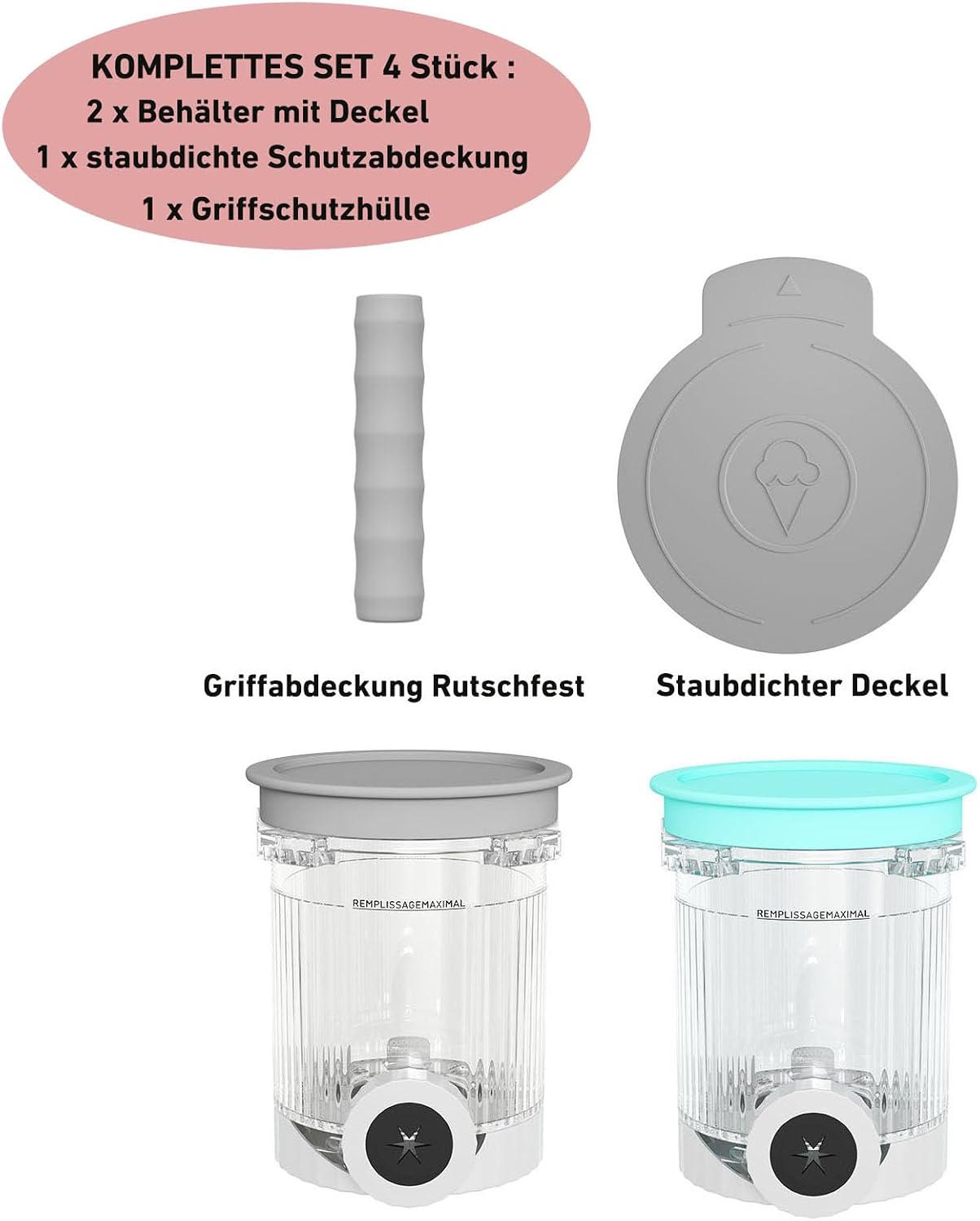 Detalle de 2er-Set Behälter & Zubehör für Ninja CREAMi NC700/NC701 – Grau/Blau