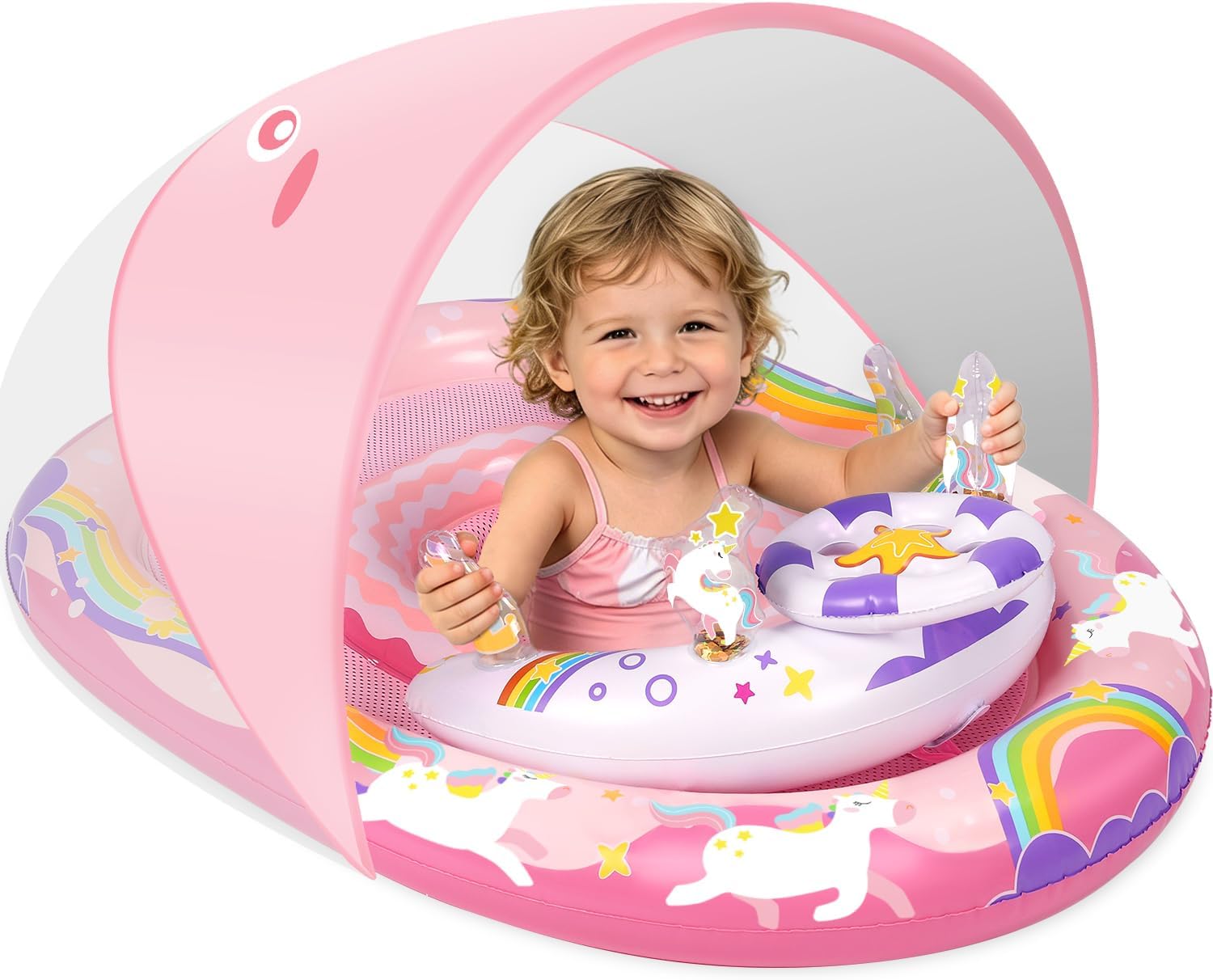 Detalle de ACELIFE Baby Pool Float with Canopy UPF50+ for 6–36 Months