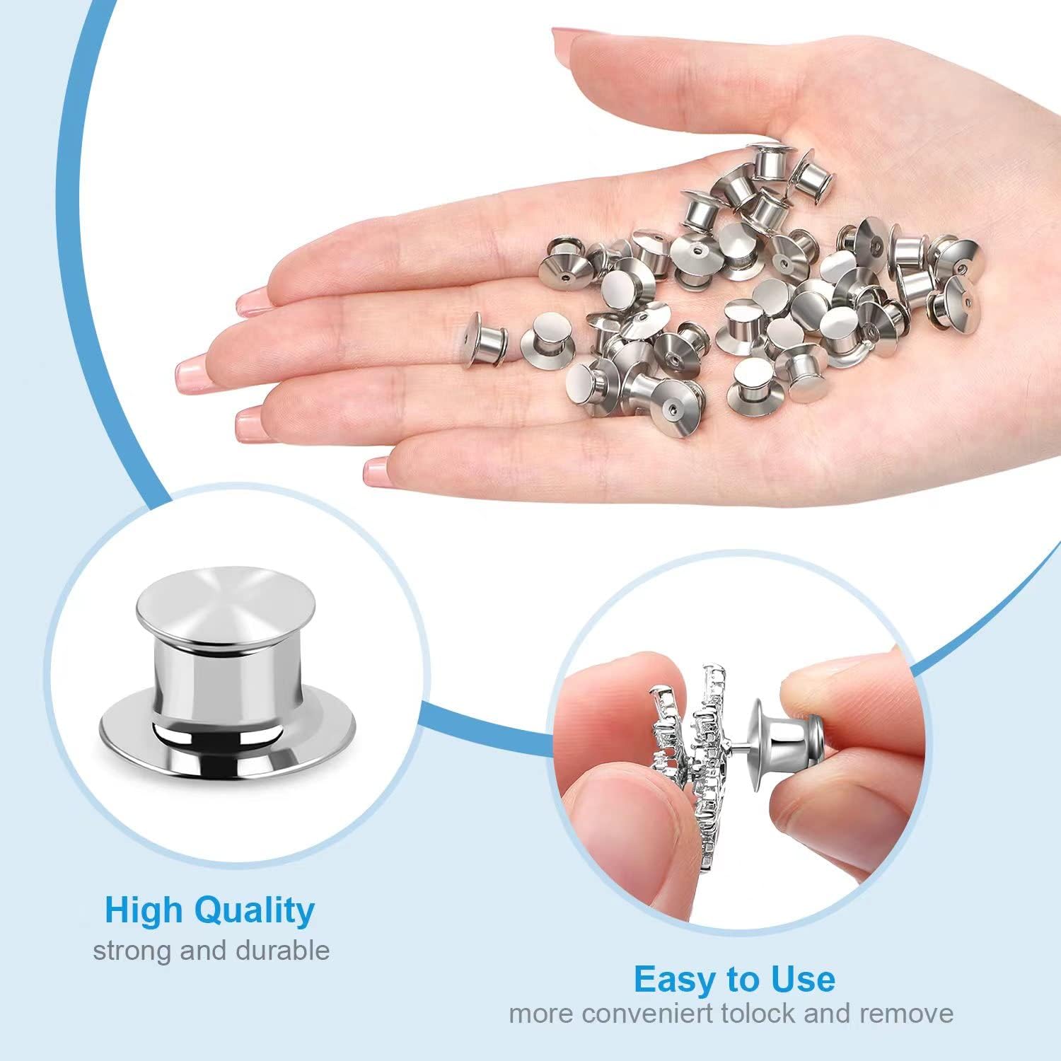 Detalle de NANMOTUE pin backs Locking Pin Backs, 40-Pack Metal Spring-Latch Clasps