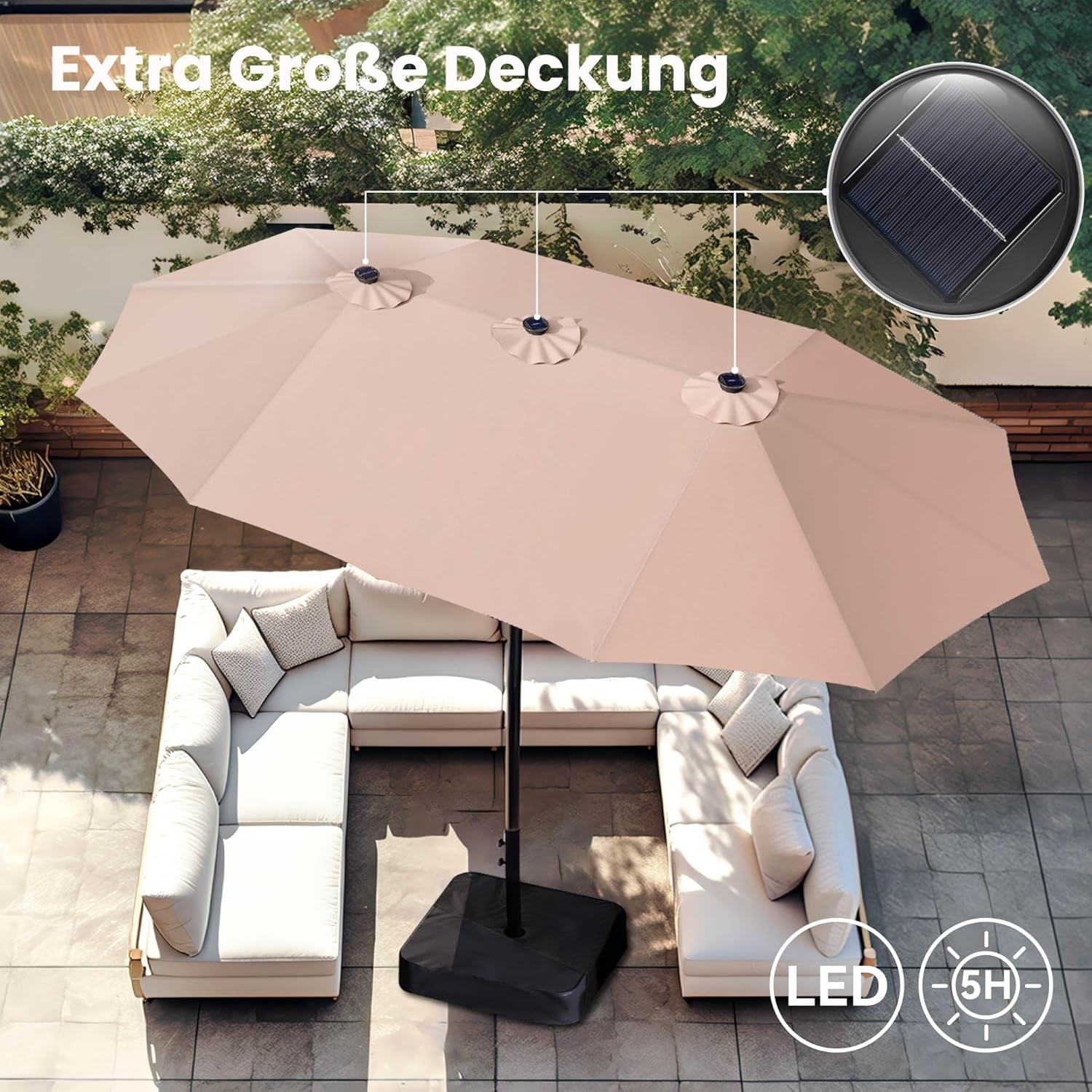 Thumbnail 2 de PHI VILLA Rechteck-Sonnenschirm mit Ständer 270 × 450 cm inkl. Kurbel, LED-Optik & UV-Schutz