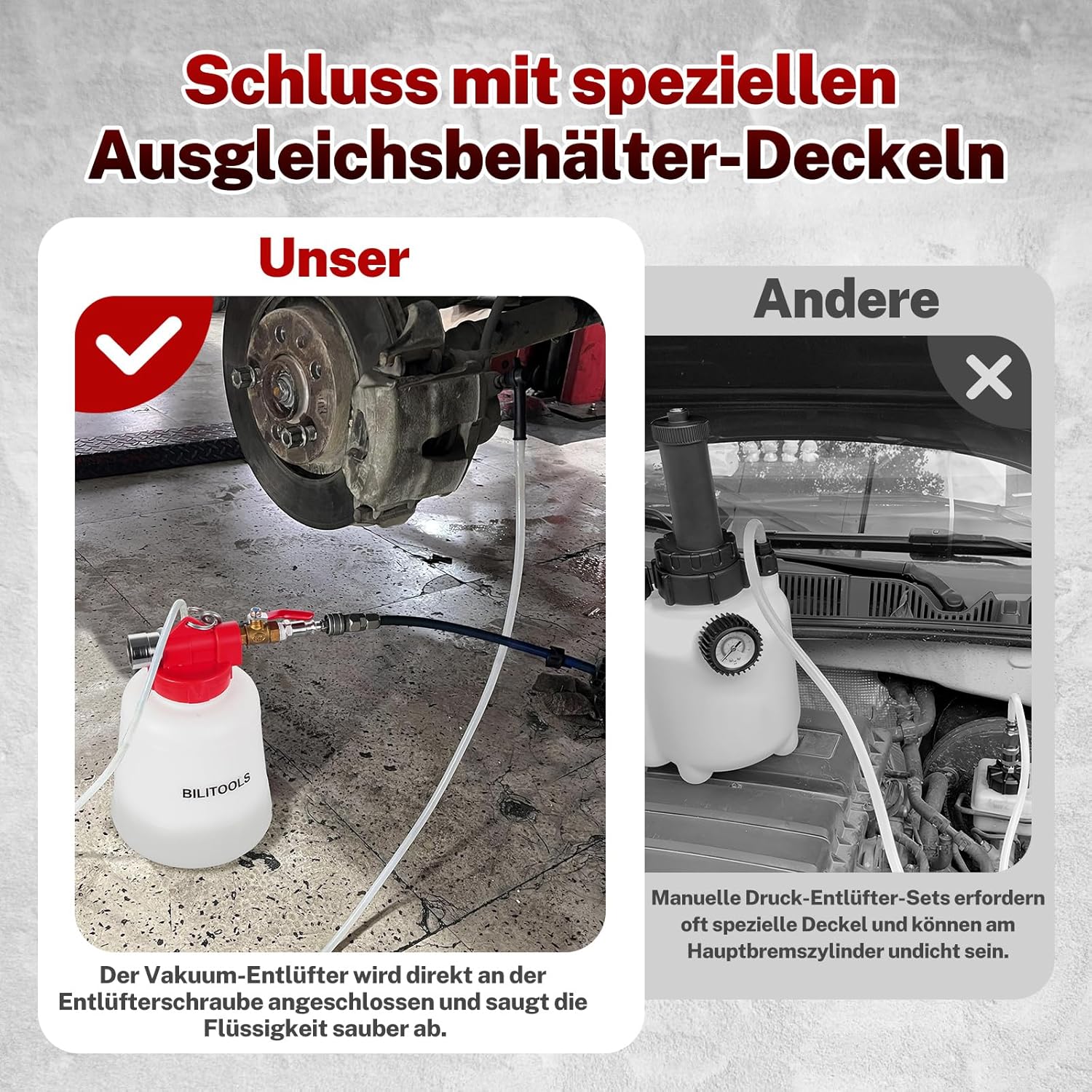 Thumbnail 3 de BILITOOLS 1L Bremsenentlüftungsgerät für Motorrad & KFZ mit Druckluft/Vakuum und 4 Adaptern