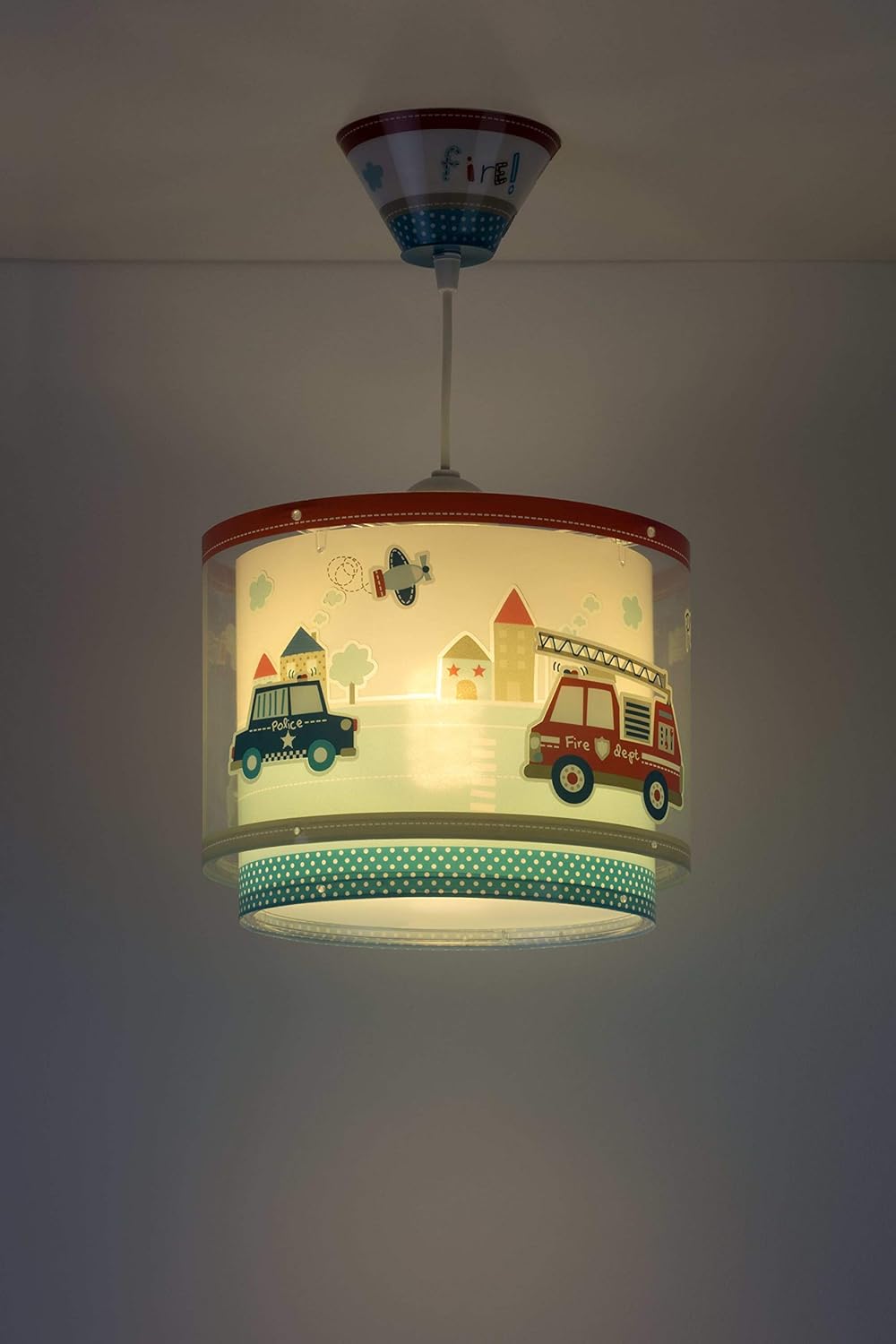 Detalle de DALBER POLIZEI Pendelleuchte – Kinderzimmerlampe Blau, 26.5 × 26.5 × 21 cm