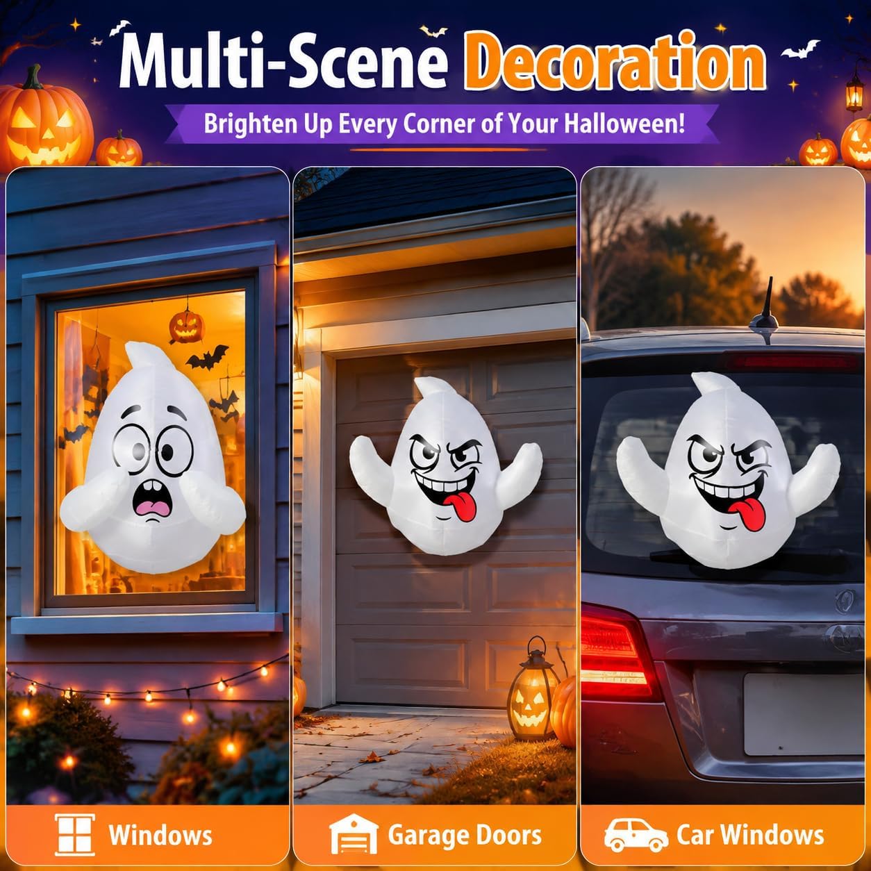 Detalle 1 de LAASOFANI 2-Pack 3.5 ft Halloween Inflatable Window Ghosts with LEDs
