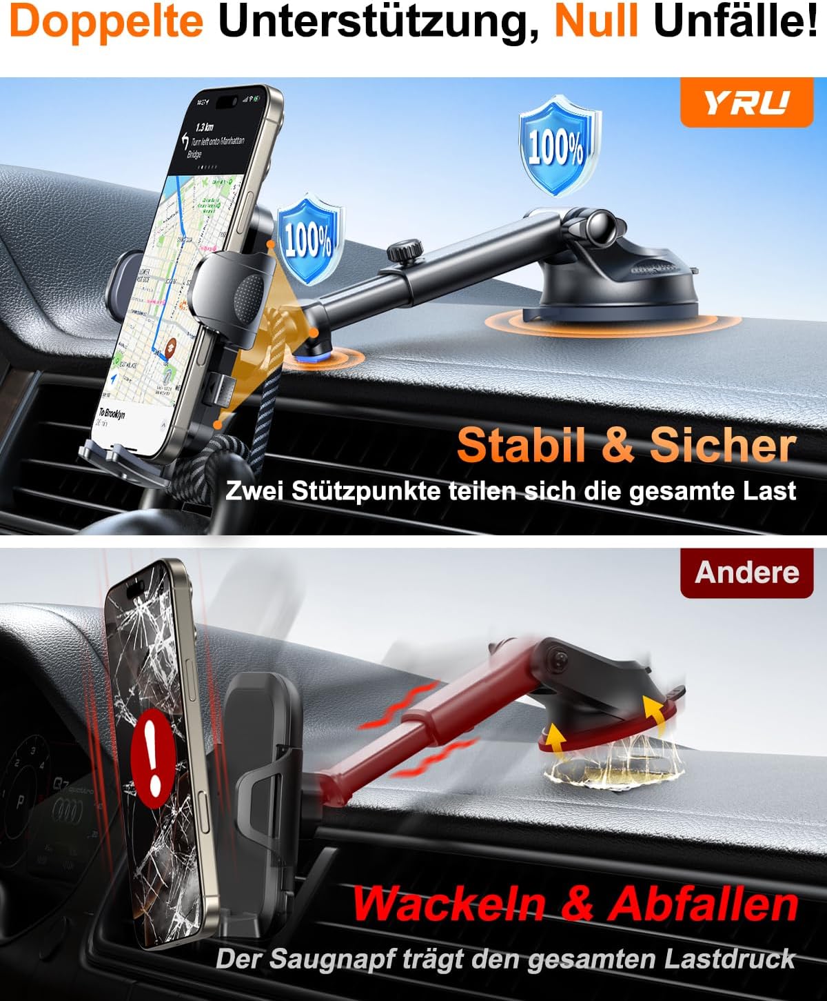 Thumbnail 6 de YRU [2026 Militär-Klasse] Auto-Handyhalterung – Starker Saugnapf & Clip, universal für Fahrzeuge