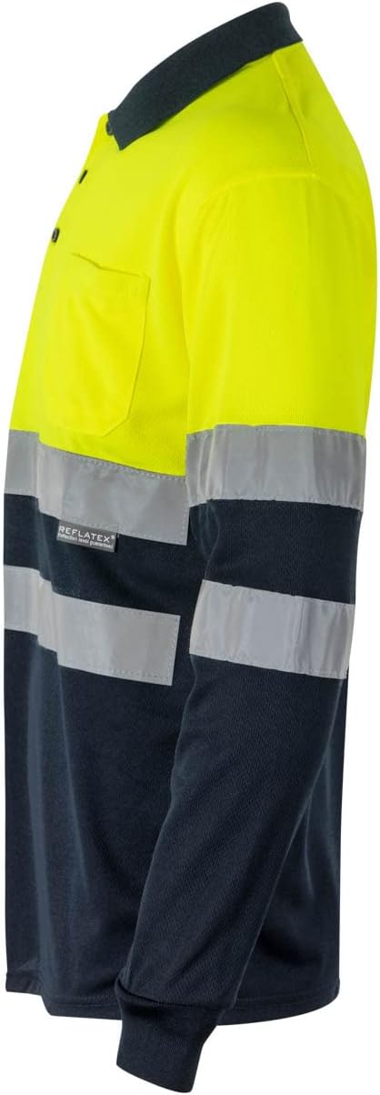 Detalle 2 de Velilla 175 Polo Bicolor Manga Larga Azul Marino y Amarillo Fluor
