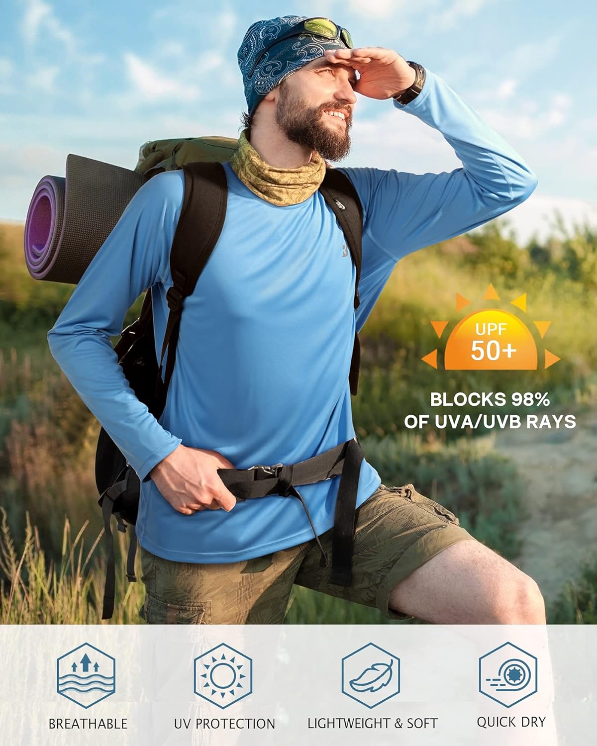 Thumbnail 2 de Roadbox UPF 50+ Long-Sleeve UV Protection Rash Guard Shirt for Men