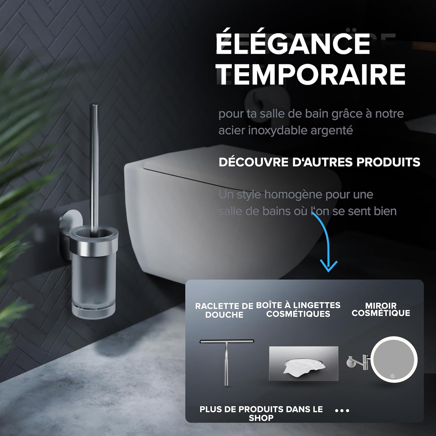 Thumbnail 6 de Ovimar Tranerodde Brosse WC Argent – Brosse WC silicone avec aération et tête interchangeable (acier inoxydable)