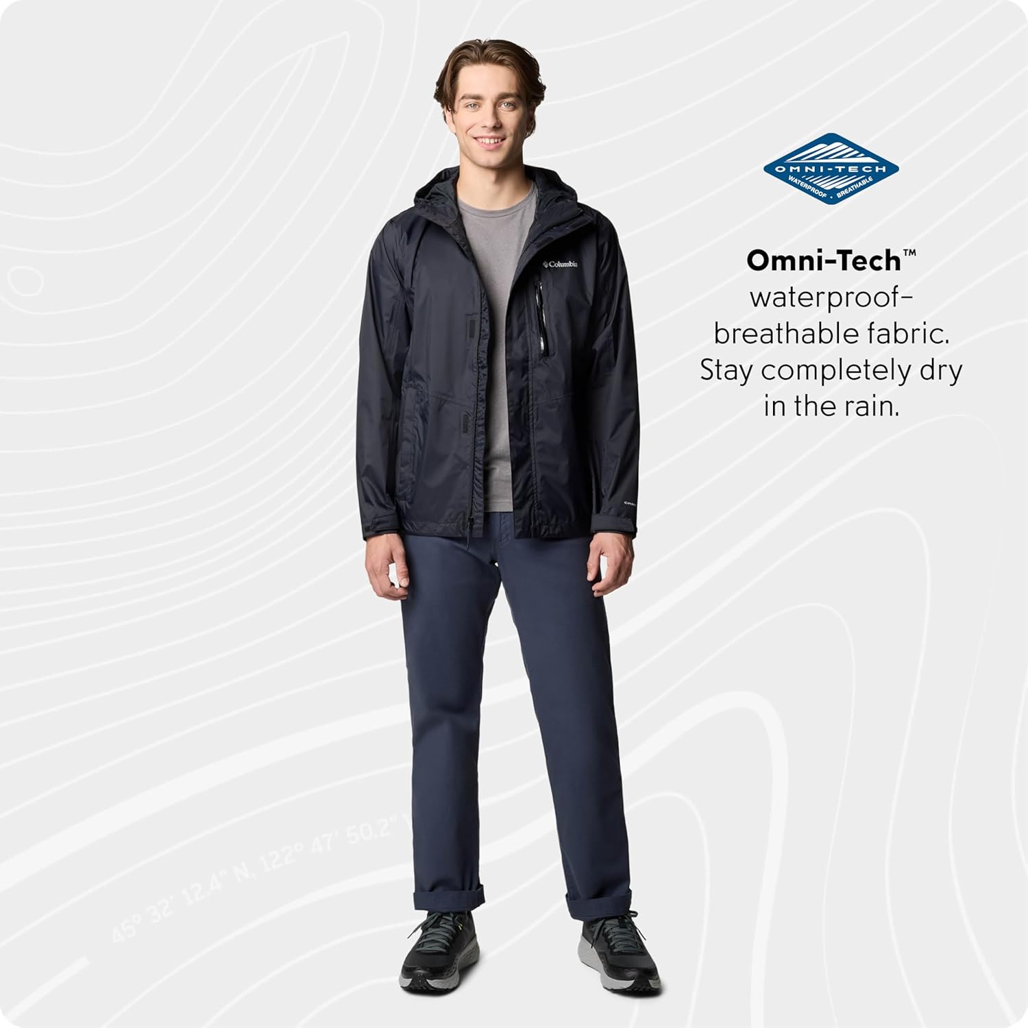 Detalle de Columbia Men’s Pouring Adventure 3 Waterproof Rain Jacket (Black, XXL)
