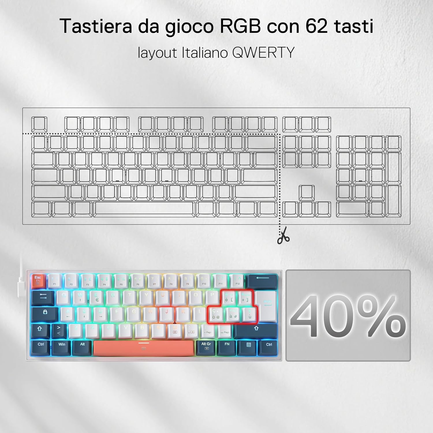 Thumbnail 2 de Redragon K617 Fizz 60% Wired RGB: tastiera compatta con switch rossi hot-swap e design italiano