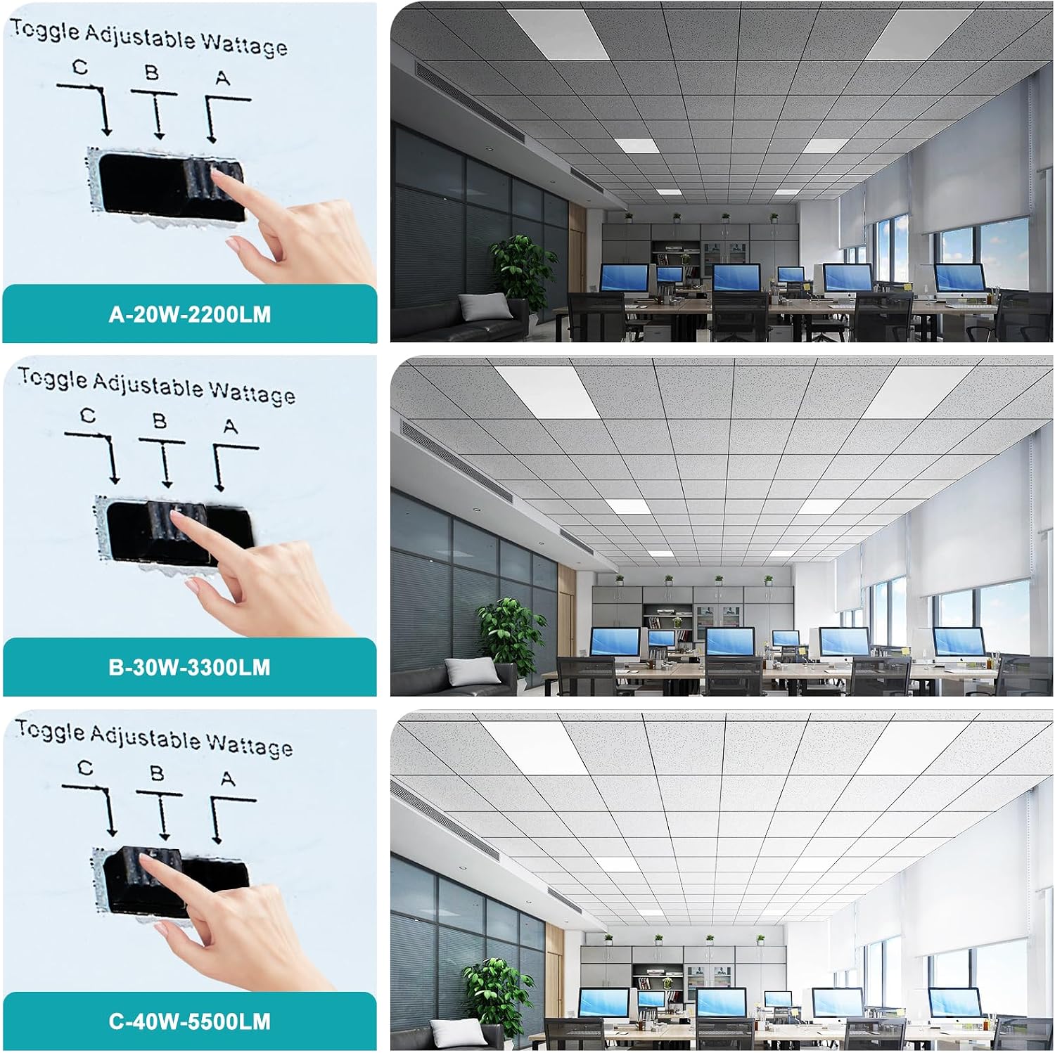 Thumbnail 4 de VocgoUU 2x2 LED Flat Panel Light, 4-Pack, Selectable Wattage and Colour