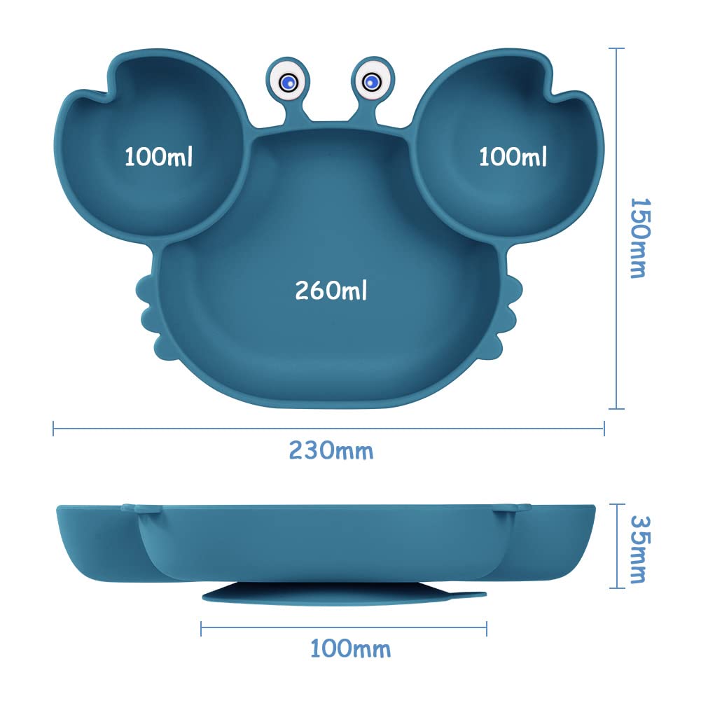 Detalle 2 de Vicloon Baby Teller aus Silikon (mit Saugnäpfen, 3 Fächer), BPA-frei – rutschfestes Kindergeschirr