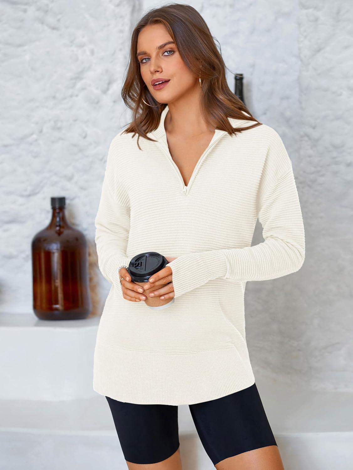 Thumbnail 4 de PRETTYGARDEN Long Sleeve Quarter Zip Sweater
