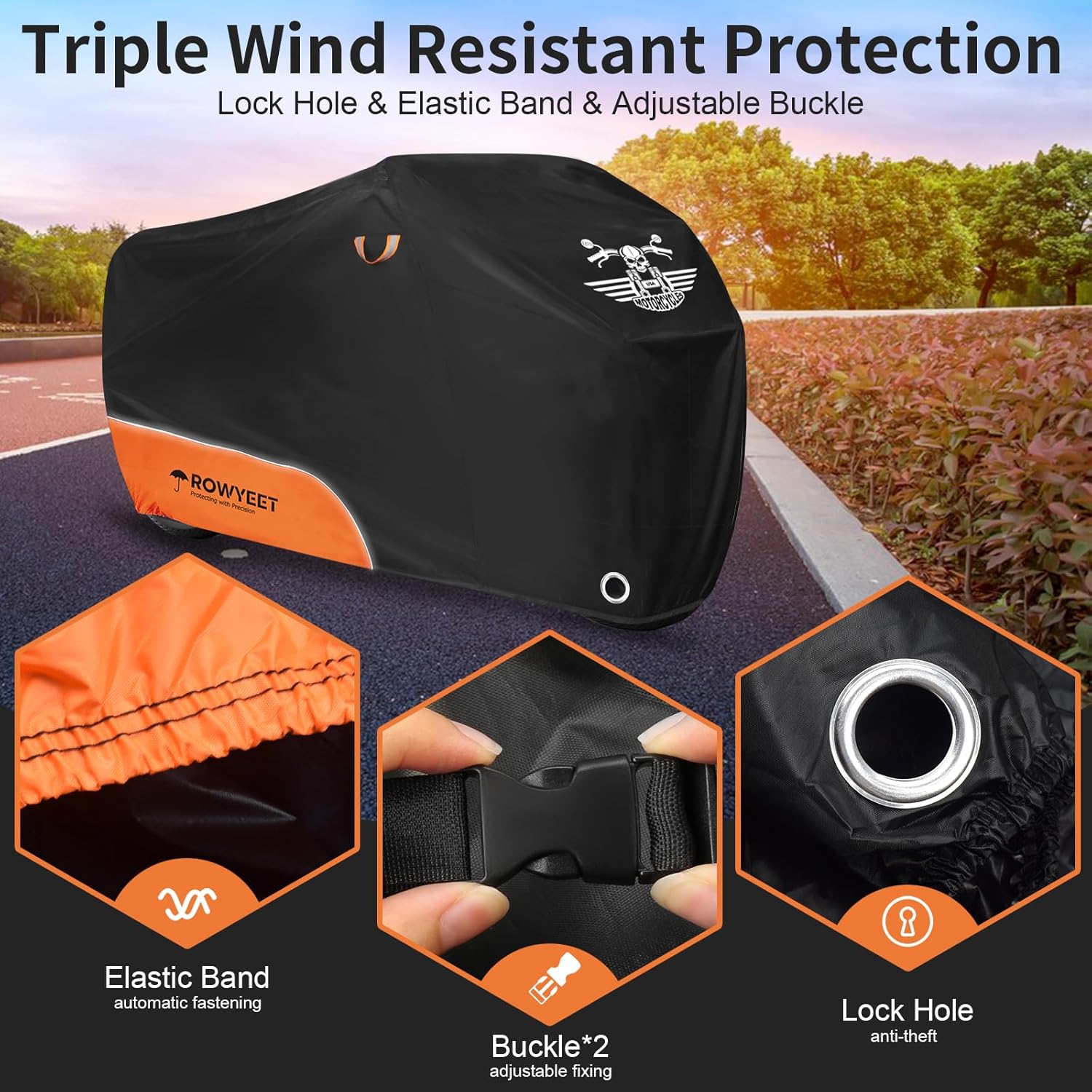 Thumbnail 4 de ROWYEET Motorcycle Cover Waterproof All Season