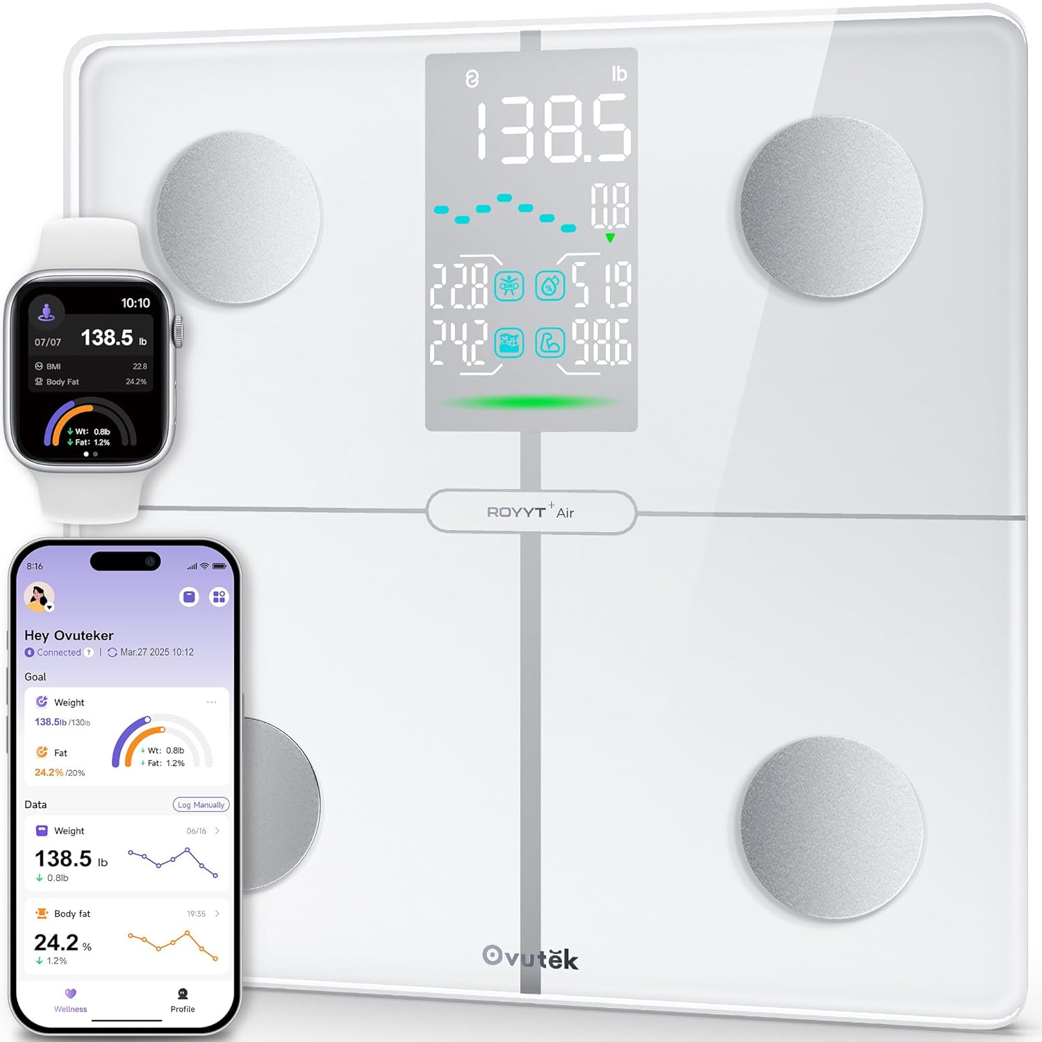 Detalle de Ovutek Smart Body Fat Scale: Precise 13-Metric Health Tracking with App Sync