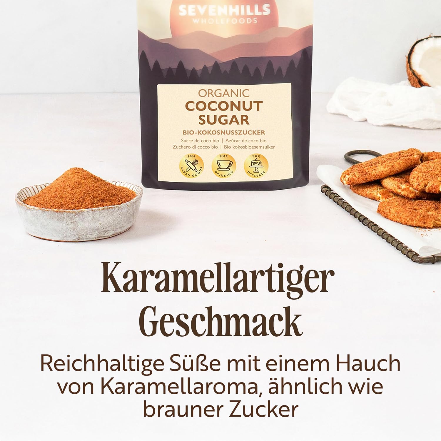 Detalle 2 de Sevenhills Wholefoods Bio Kokosblütenzucker 1 kg – unrraffiniert, 1:1-Zuckerersatz, Bio