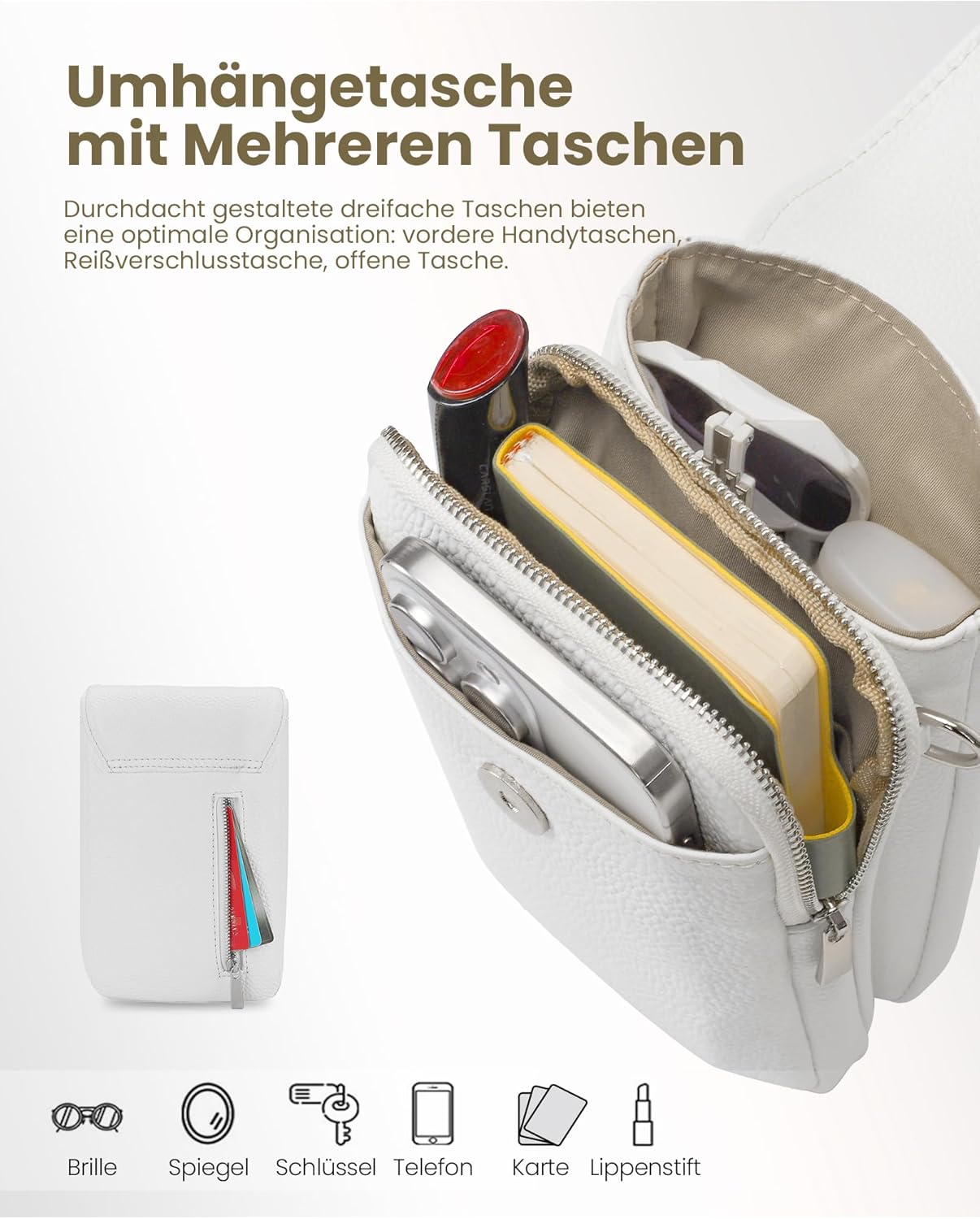 Thumbnail 3 de befen Echtleder Handytasche zum Unhängen – Damen, RFID-Blockierung, drei Kartenfächer