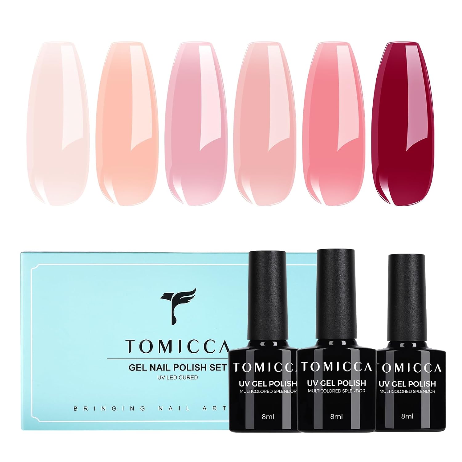 Detalle de TOMICCA UV-Nagellack-Set (6 Farben Nude/Rosa), 8 ml – für UV/LED-Maniküre im Home-Setup