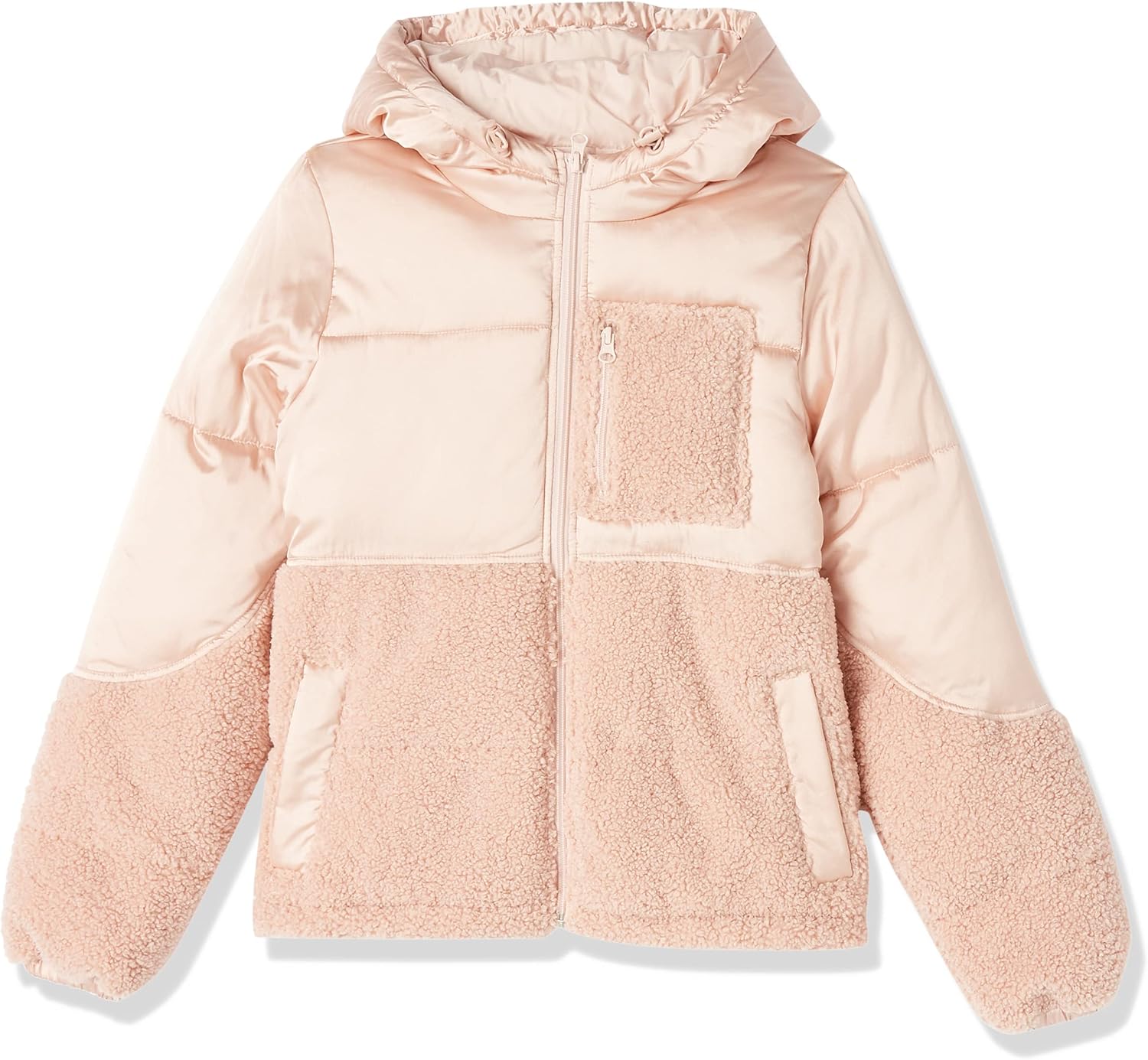 Detalle de Amazon Essentials Donna Piumino Sherpa con Cappuccio e Cerniera Integrale: calore morbido e look casual