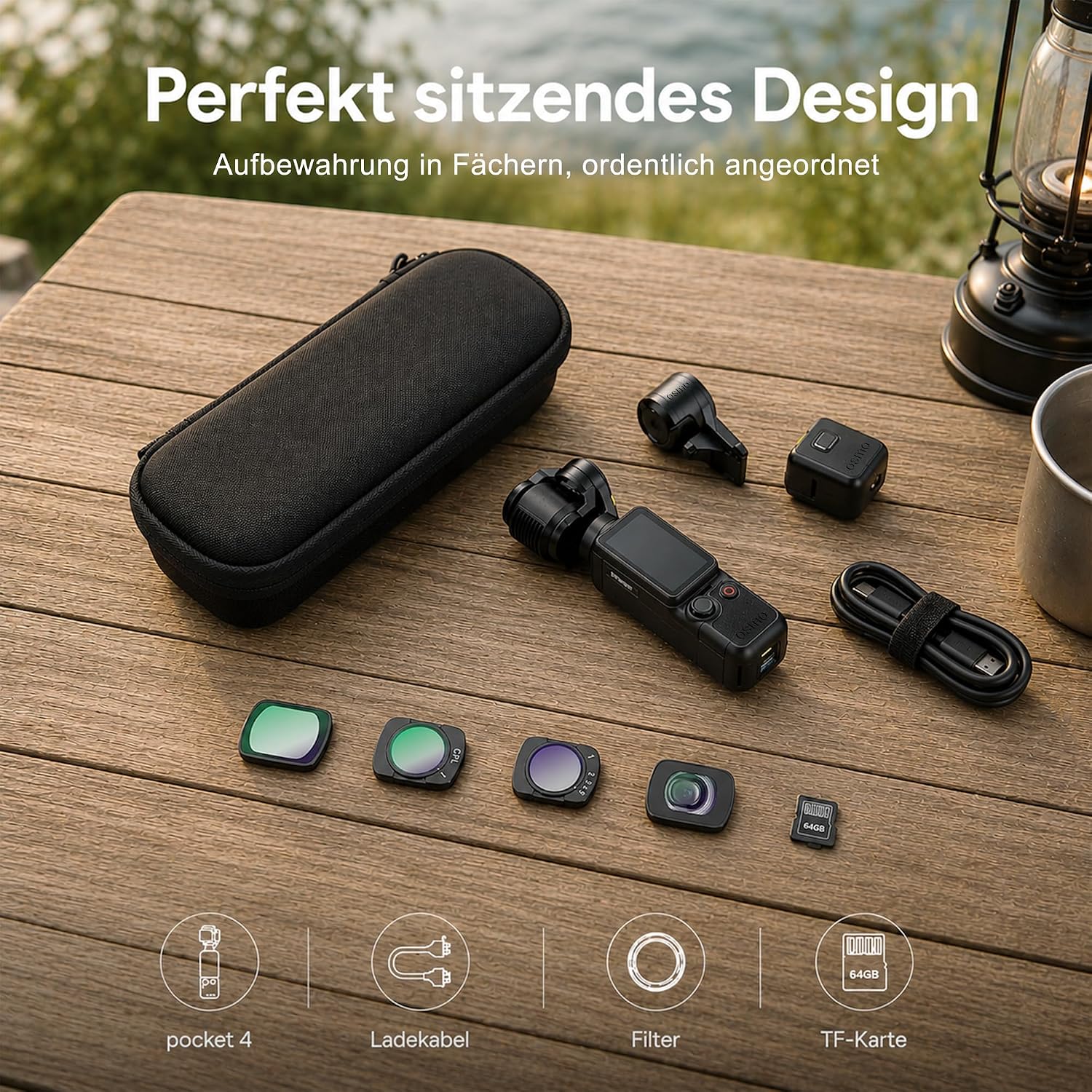 Detalle de Wewelove Tragetasche für DJI Osmo Pocket 4 – stoßfeste, wasserdichte Schutzhülle mit Samtfutter