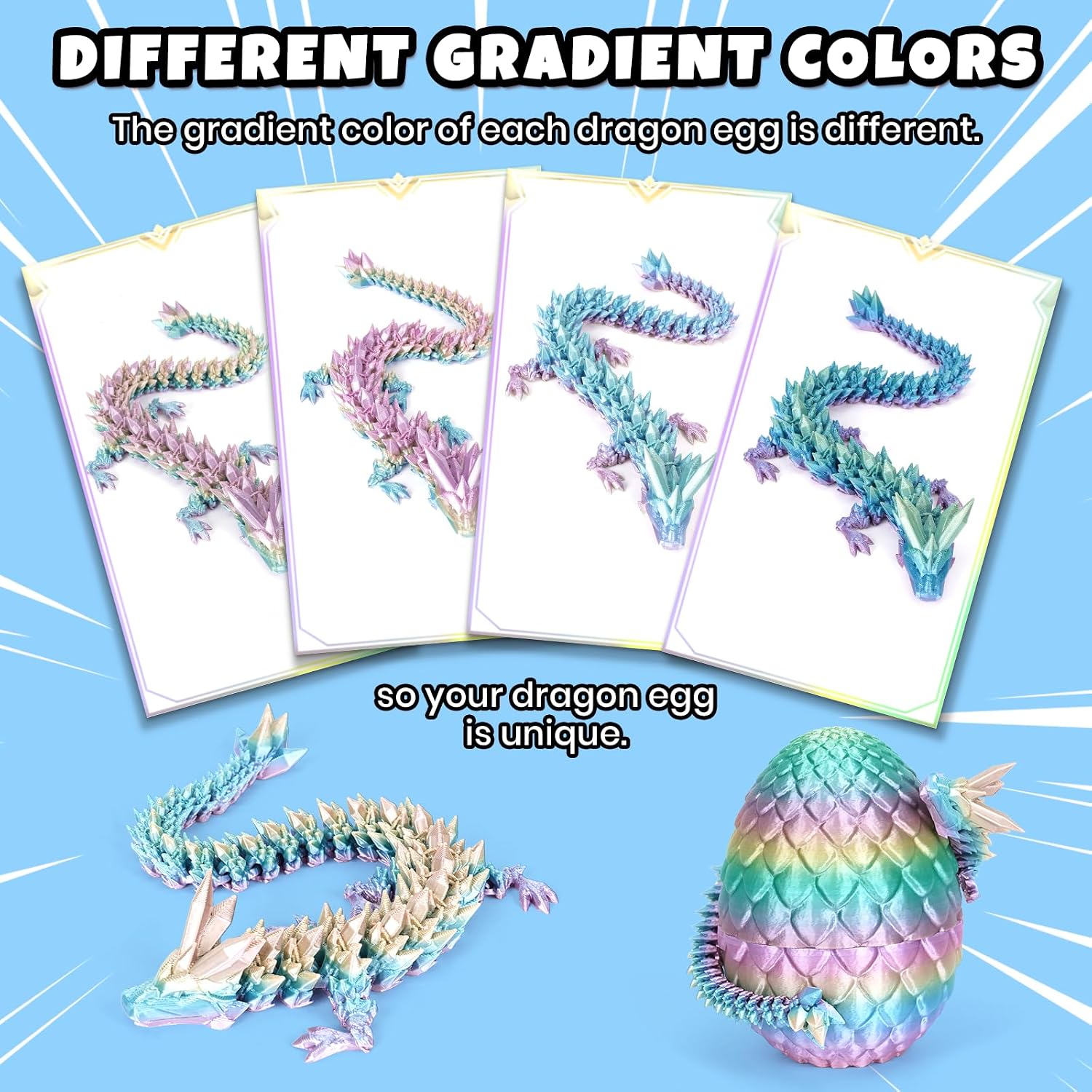Detalle de YILCER 12" 3D Printed Dragon Egg Fidget Toy (Rainbow Color PLA) — 12-inch