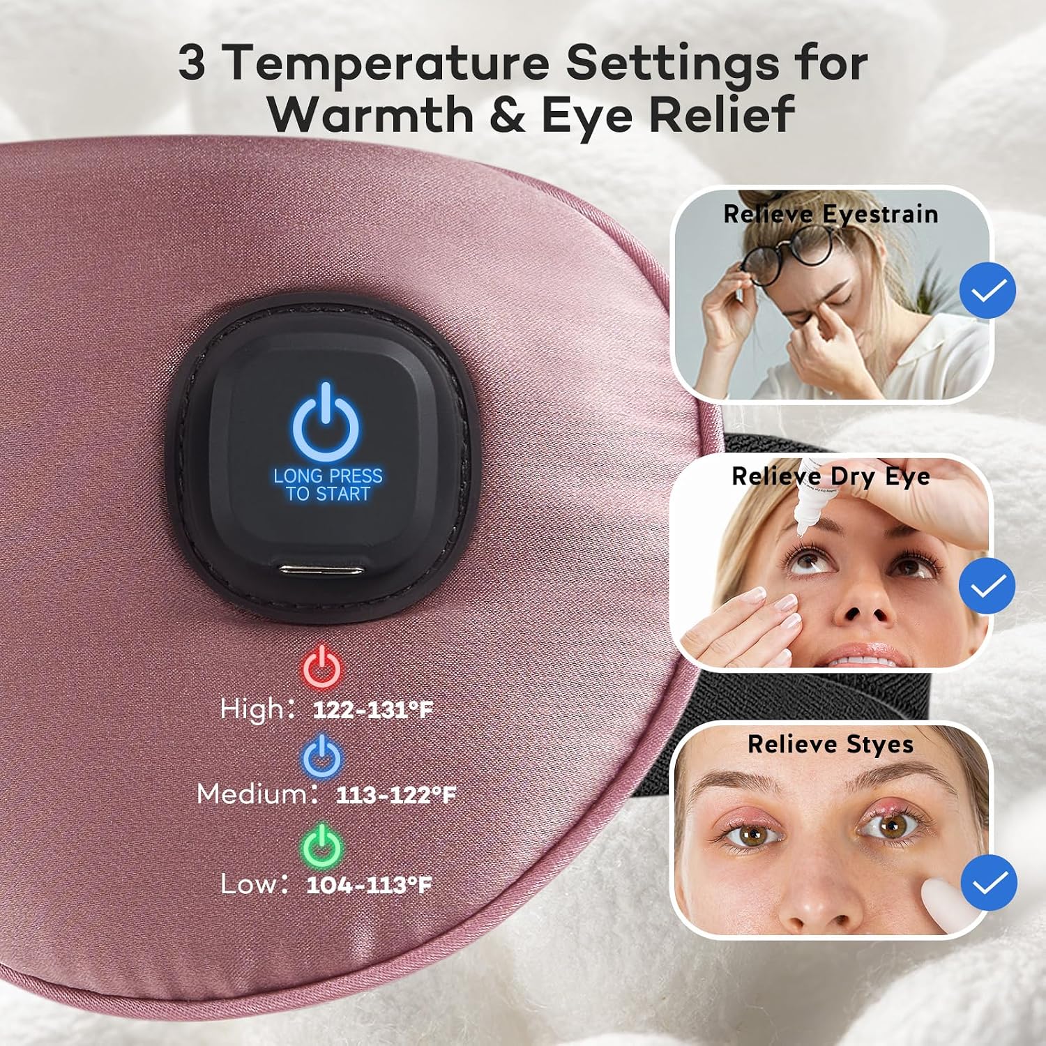 Thumbnail 3 de Ezona EZ-LC14_PL Cordless Heated Eye Mask, Silk Cover, 3 Heat Settings