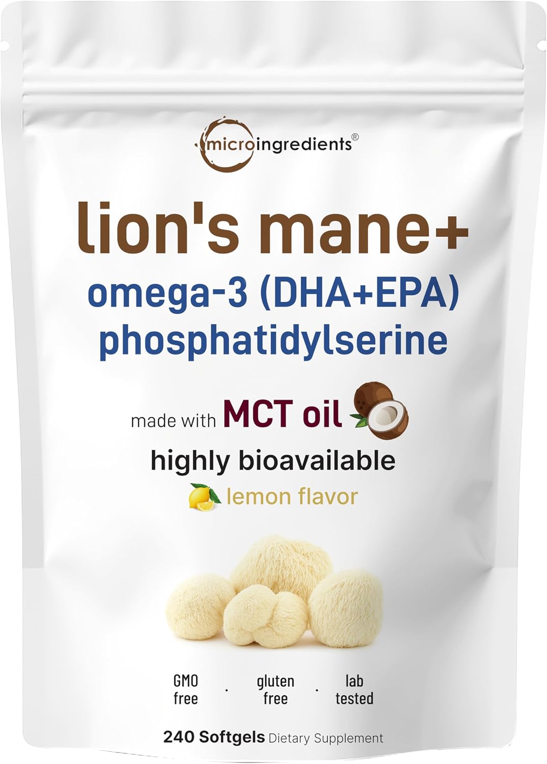 Detalle de Micro Ingredients Lion’s Mane Supplement, 240 Softgels