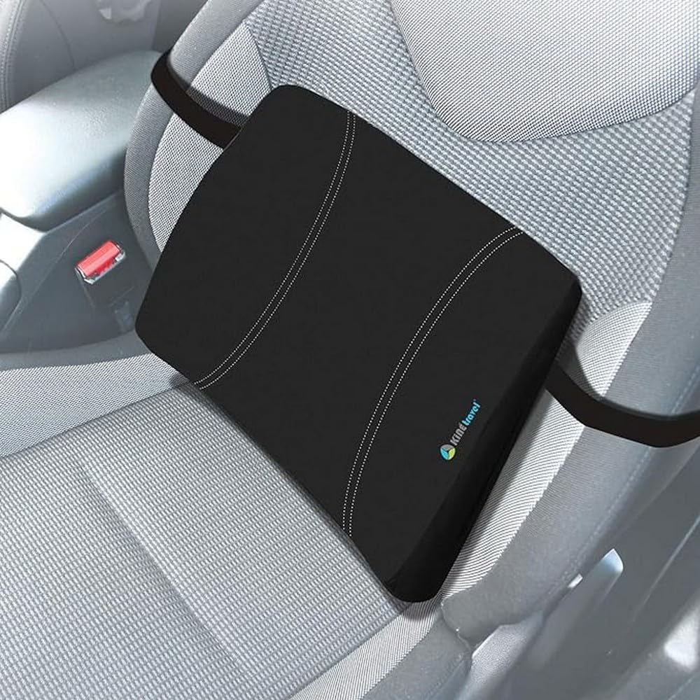 Detalle 2 de Kiné Travel Coussin lombaire ergonomique – soutien dorsal naturel pour bureau et voyage (Noir, 36x27x6 cm)