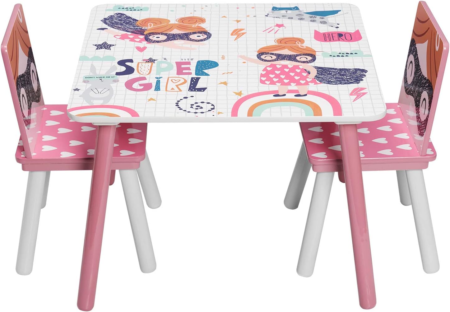 Detalle de EUGAD Kindersitzgruppe 1 Kindertisch + 2 Stühle – Rosa, MDF & Massivholz, 3tlg.