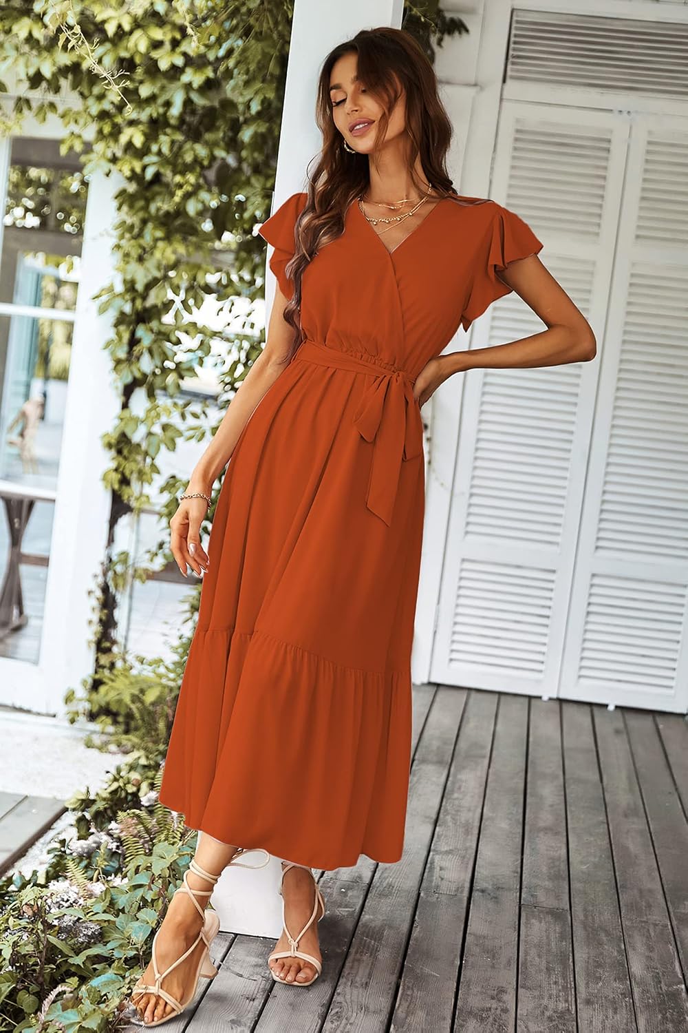 Detalle 2 de PRETTYGARDEN Women's Summer Floral Boho Maxi Dress - Wrap V-Neck, Ruffle Hem, Short Sleeves
