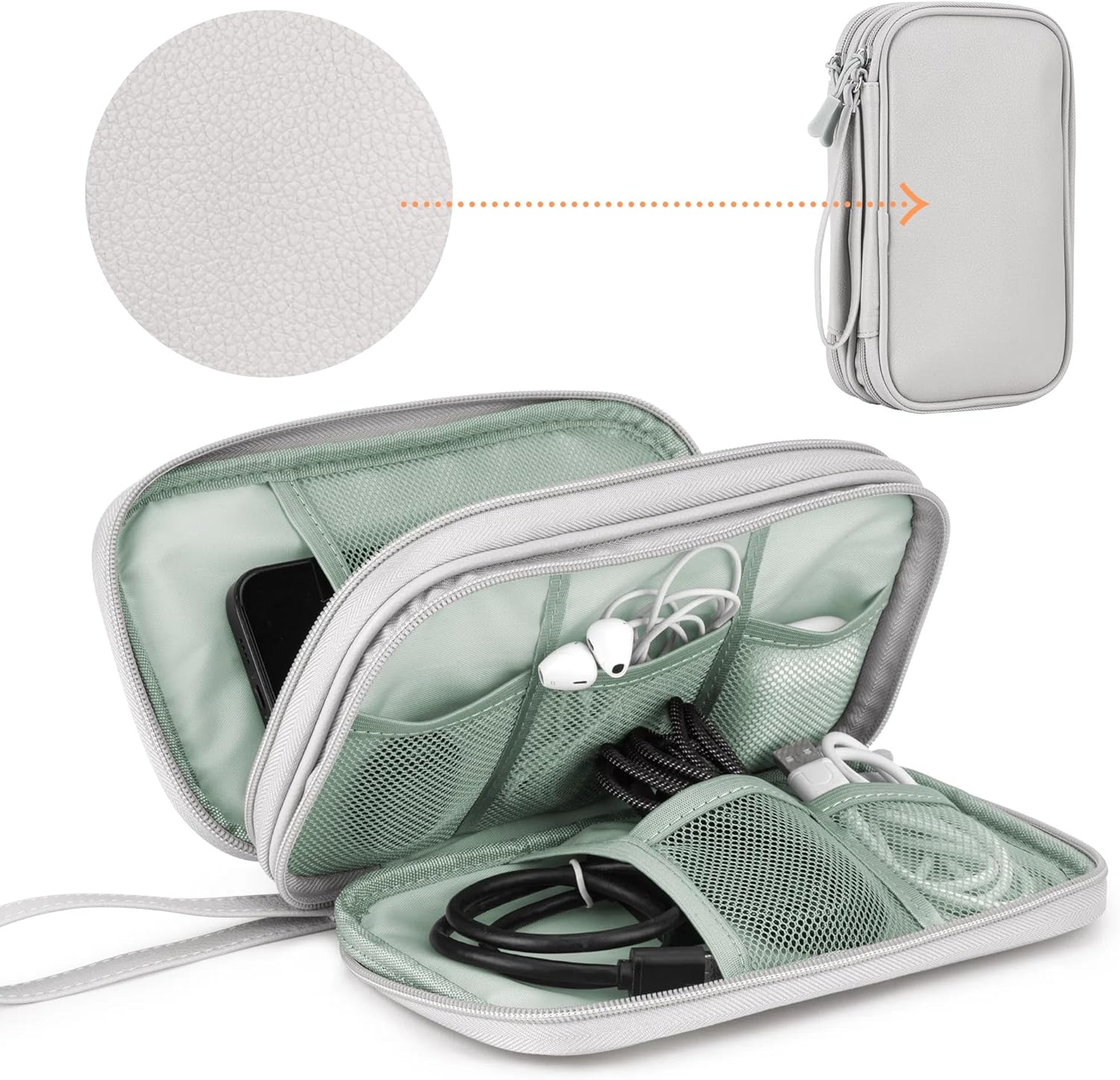 Detalle 2 de Arae PU Leather Travel Essentials Electronic Organizer – Double Layer Waterproof Case