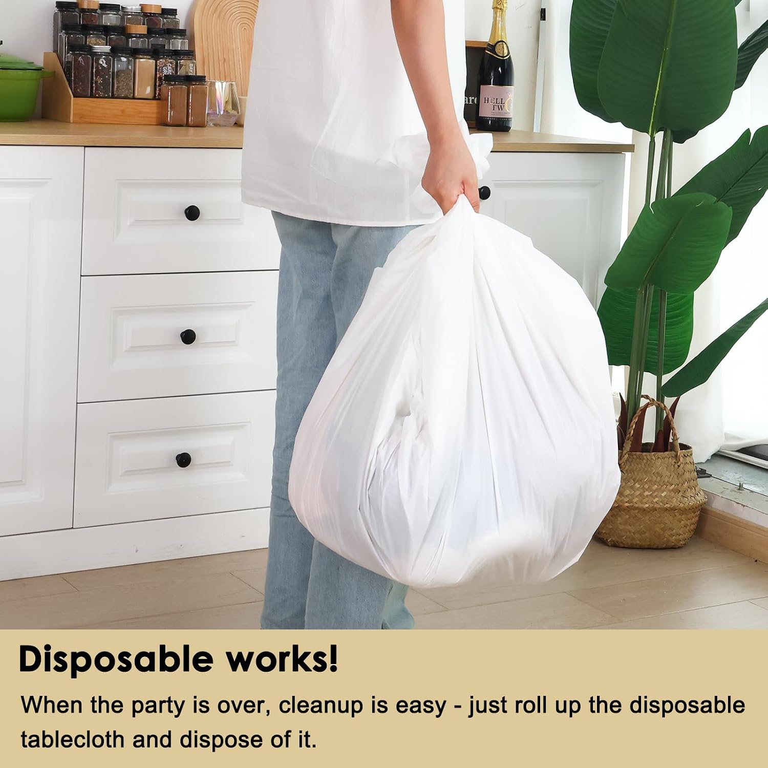 Thumbnail 4 de Fixwal Disposable White Plastic Table Cloth (8-Pack), 70 x 120 Inch Rectangular Cover for Parties & Picnics