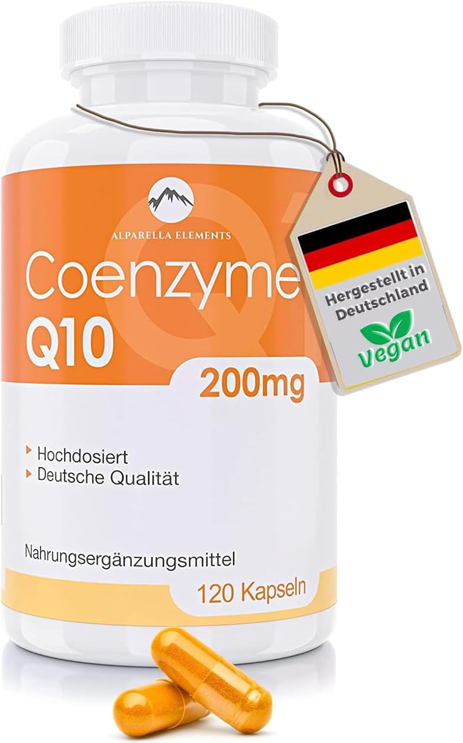 Detalle de Alparella Elements Coenzym Q10 Hochkonzentriert – 200 mg pro Kapsel, vegan, 120 Kapseln (4 Monatsvorrat)